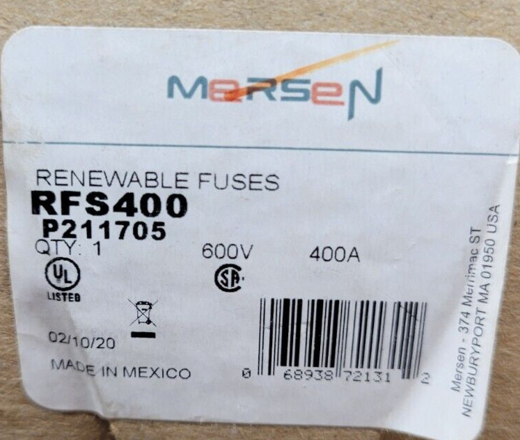 Mersen RFS400 Renewable Fuse 400 Amp 600V Class H Fast-Acting Blade-Style