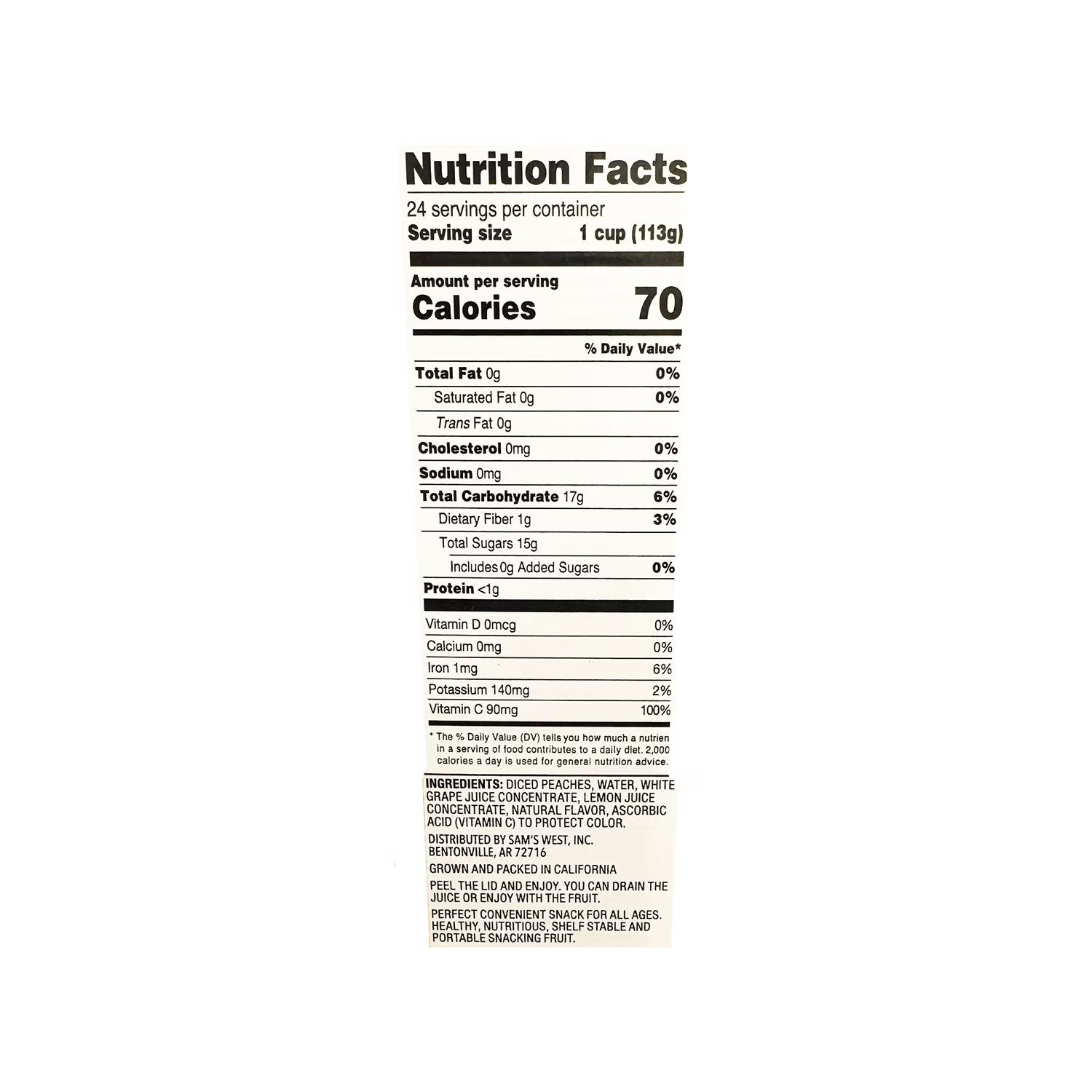 Member’s Mark Diced Peach Cups, 4 oz., 24 Count Ready to Eat Fruit Snack Fresh
