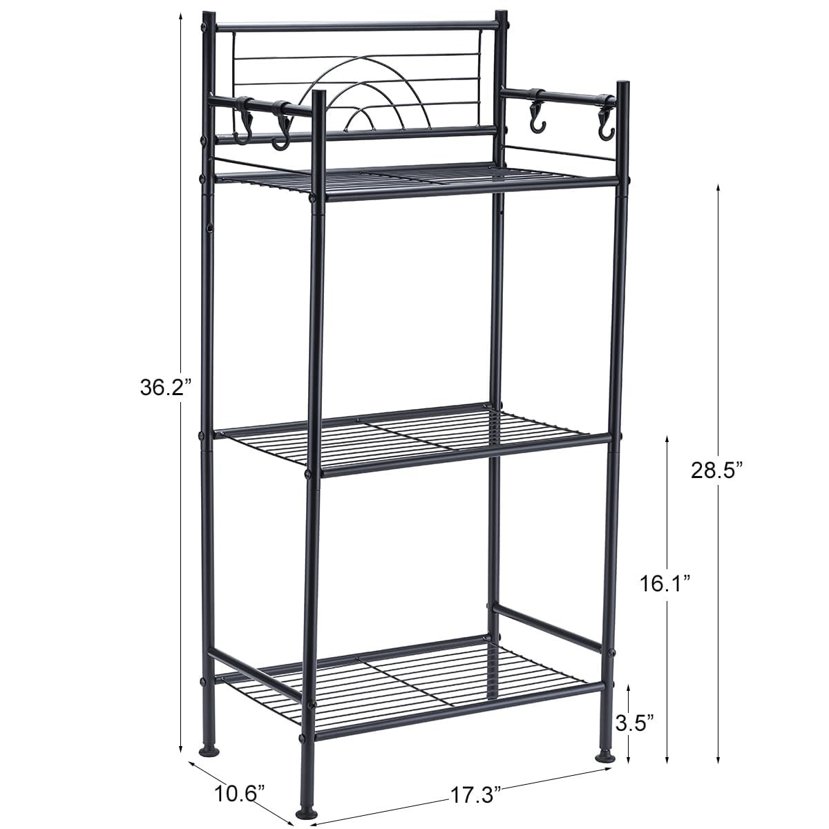L&H UNICO 3-Tier Free Standing Wire Rack Durable Metal 3 Tier Shelf, Black
