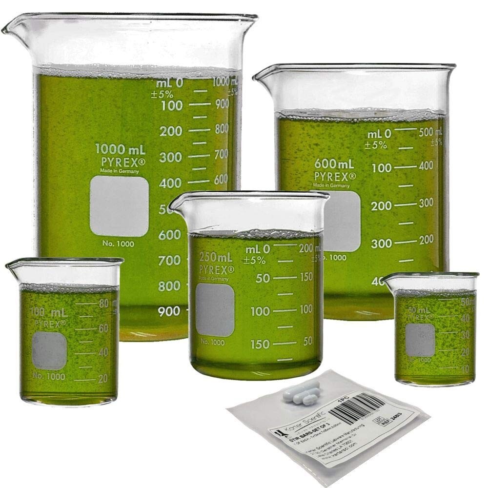 PYREX 1000-PACK, Griffin Low Form Beaker Set & Magnetic Stir Bars (Pack 5)