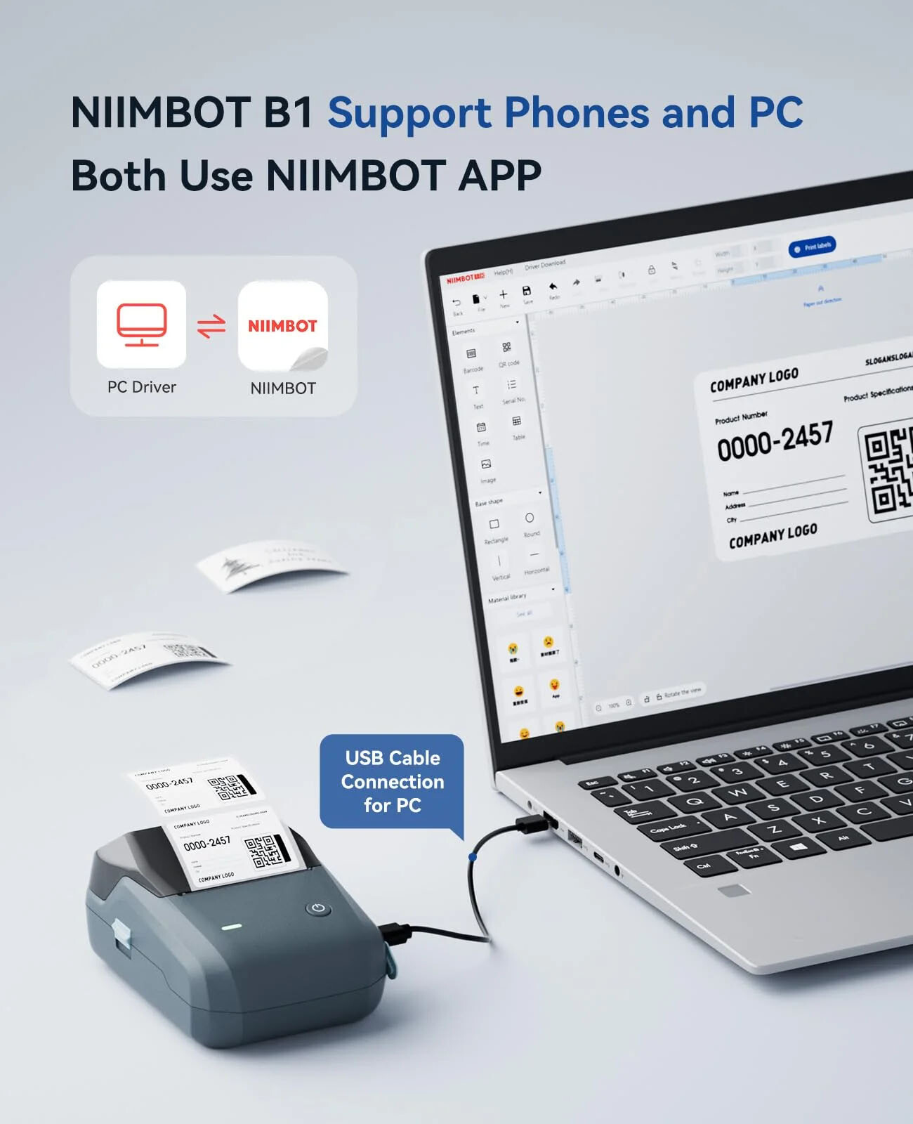 Portable Thermal Label Printer NIIMBOT B1 Bluetooth Barcode Printer 2 inch Label