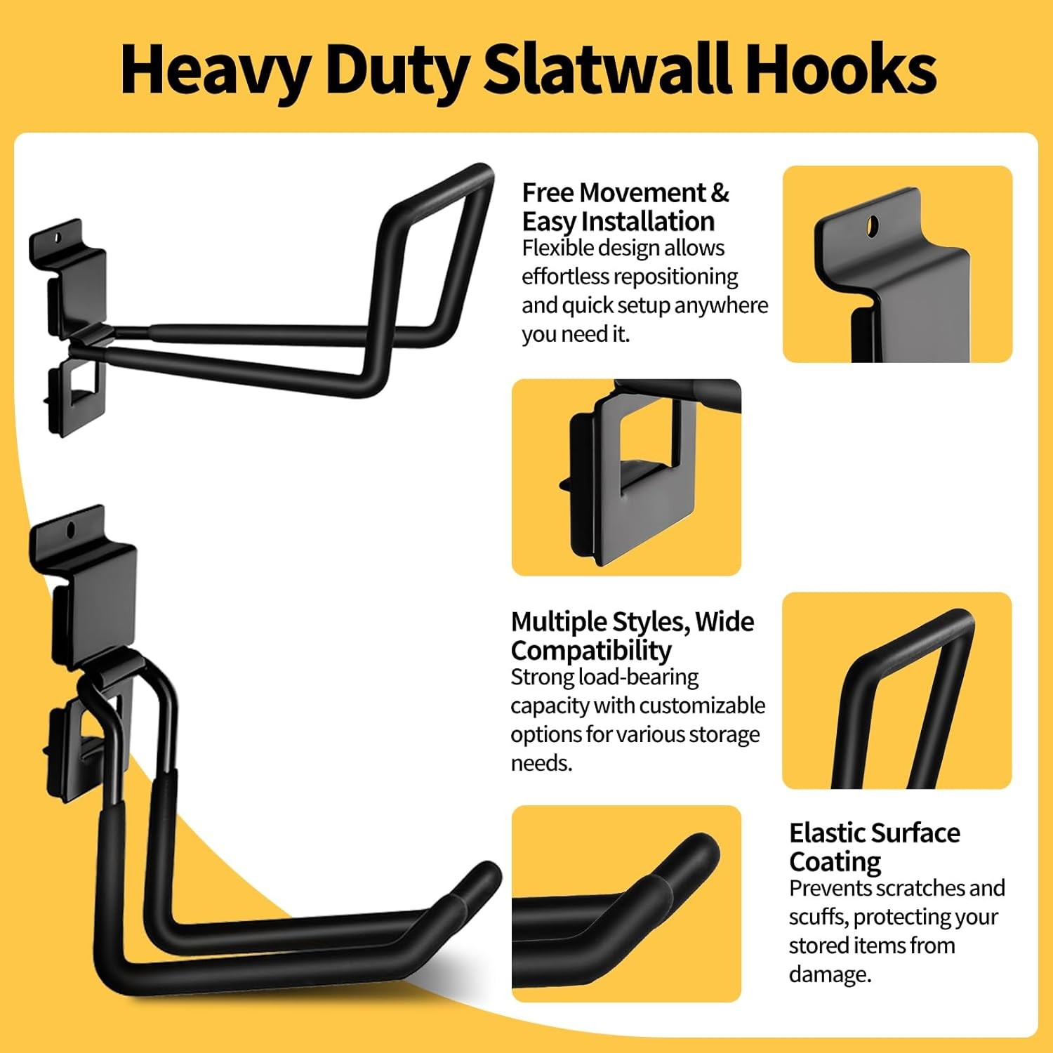 Heavy-Duty Slatwall Hooks 25 Pack (10 Types) Metal Garage Slat Wall Hook Kit