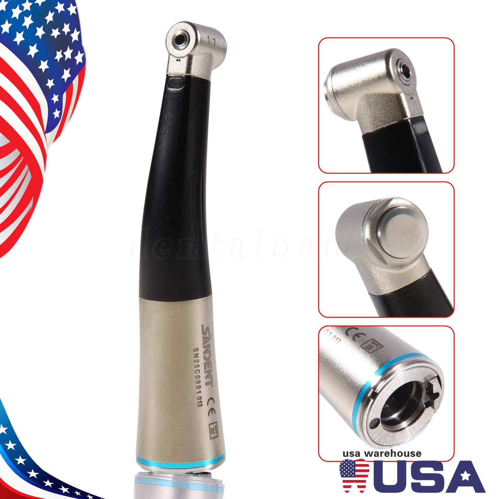 Dental Low Speed Handpiece Fiber Optic 1:1 Contra Angle Handpiece With LED Light