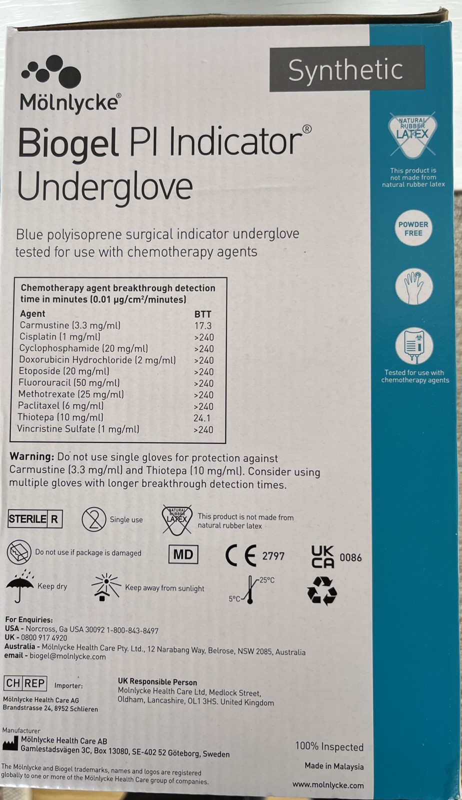 Molnlycke Biogel PI Indicator Underglove Synthetic 40 Ct. 41690 Sz 9 Exp11/28/27