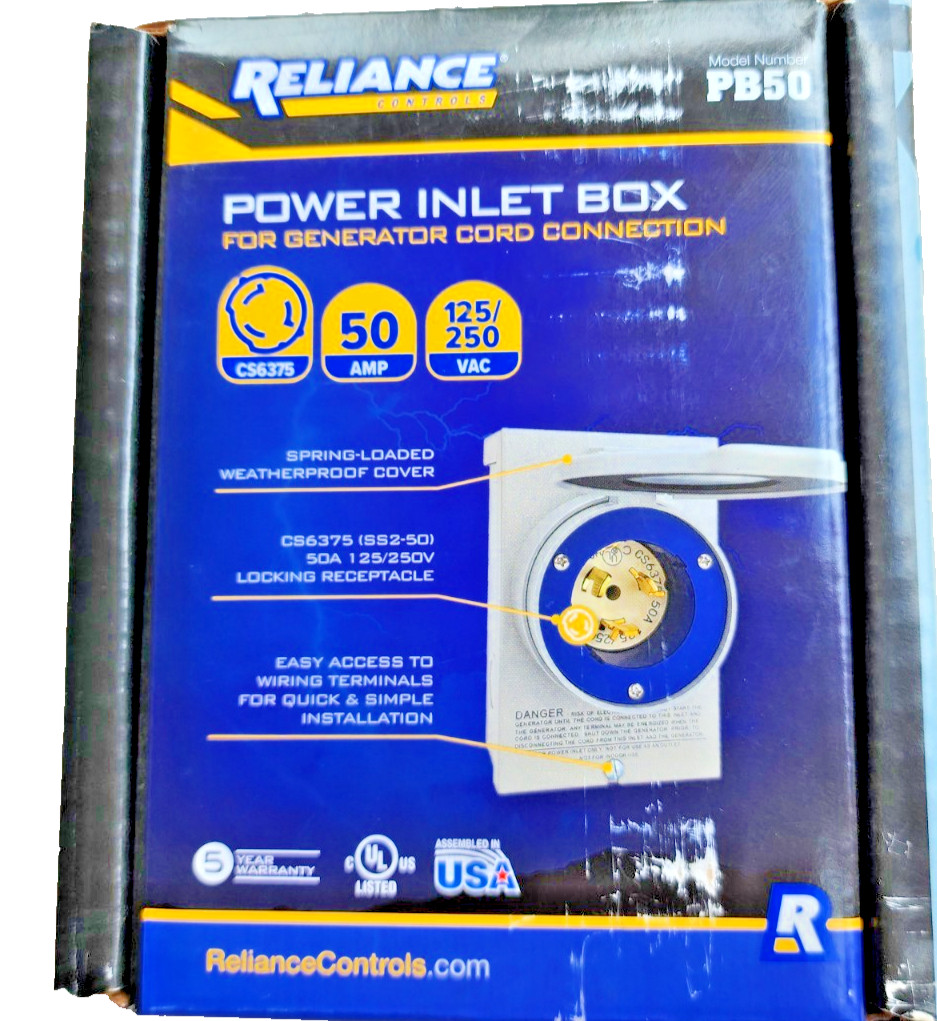 OEM Reliance Controls PB50, 50-Amp NEMA 3R, 125/250V Power Inlet Box Grey-CS6375