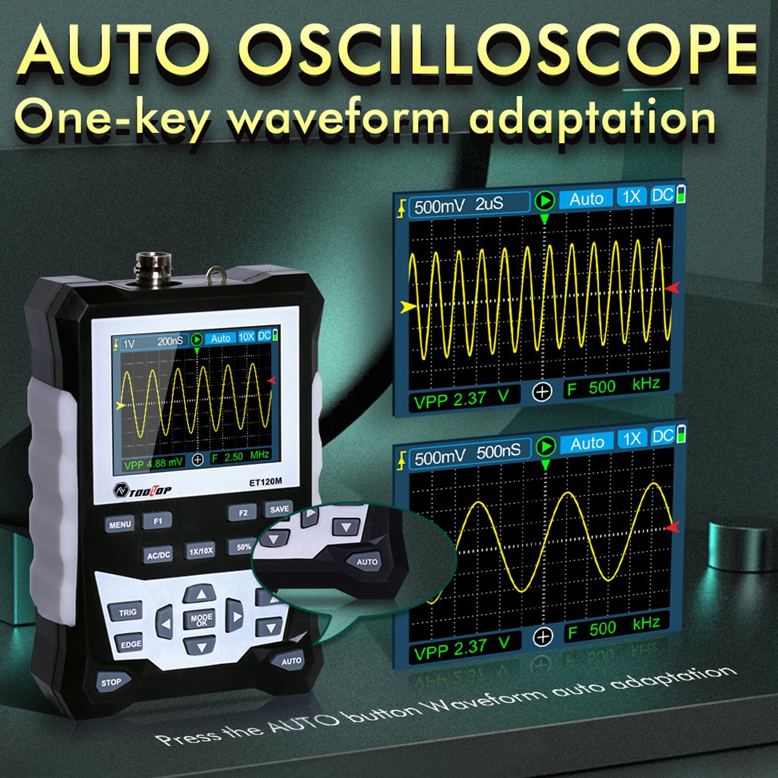 Handheld LCD Digital Oscilloscope 120MHz Bandwidth 500MSa/s Sampling Rate E6C1