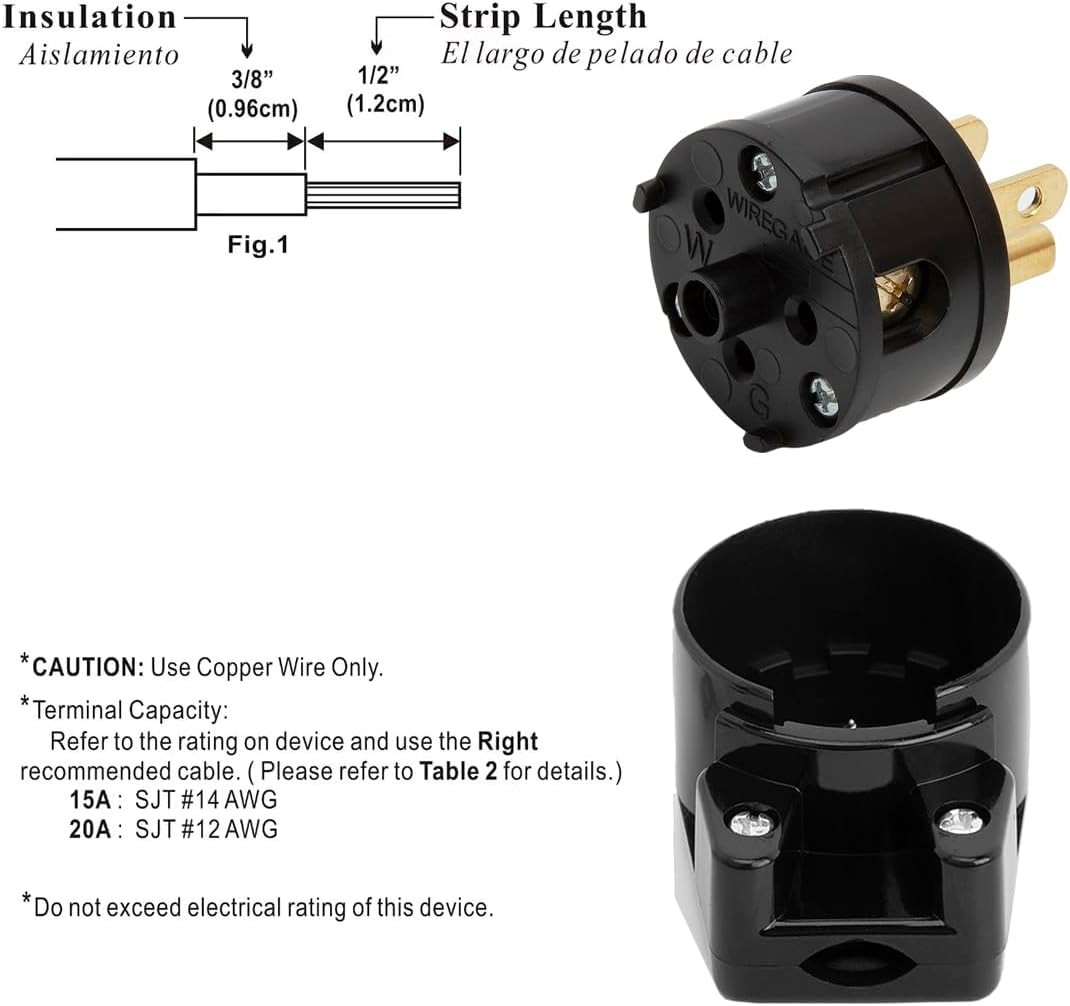 (3PACK) ETL Listed 90 Degree USA Canada Male Plug Nema 5-15P 3 Pole Angle DIY Pl