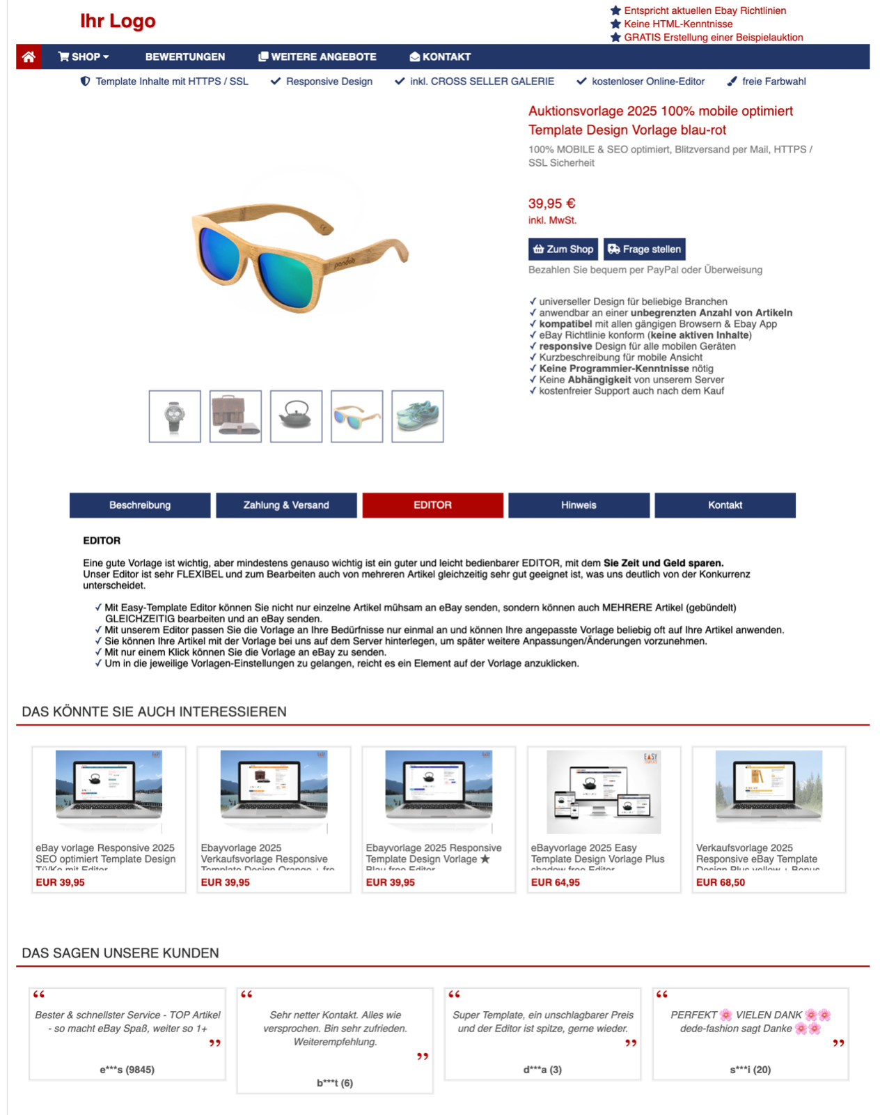 Auktionsvorlage 2024 100% mobile optimiert Template Design Vorlage blau-rot