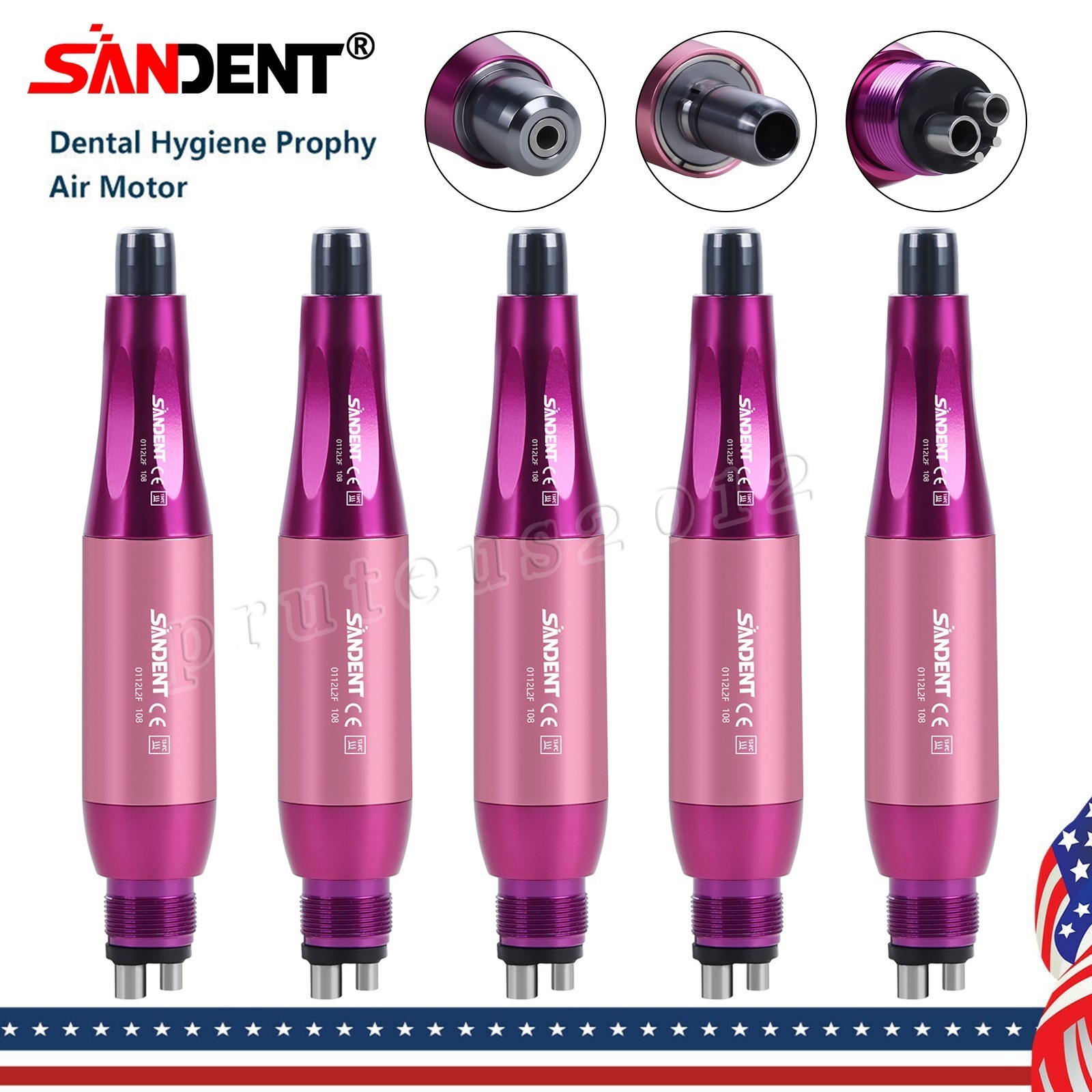 Dental Hygiene Prophy Handpiece Air Motor 4 Holes 4:1 Nose Cone 360°Swivel Pink