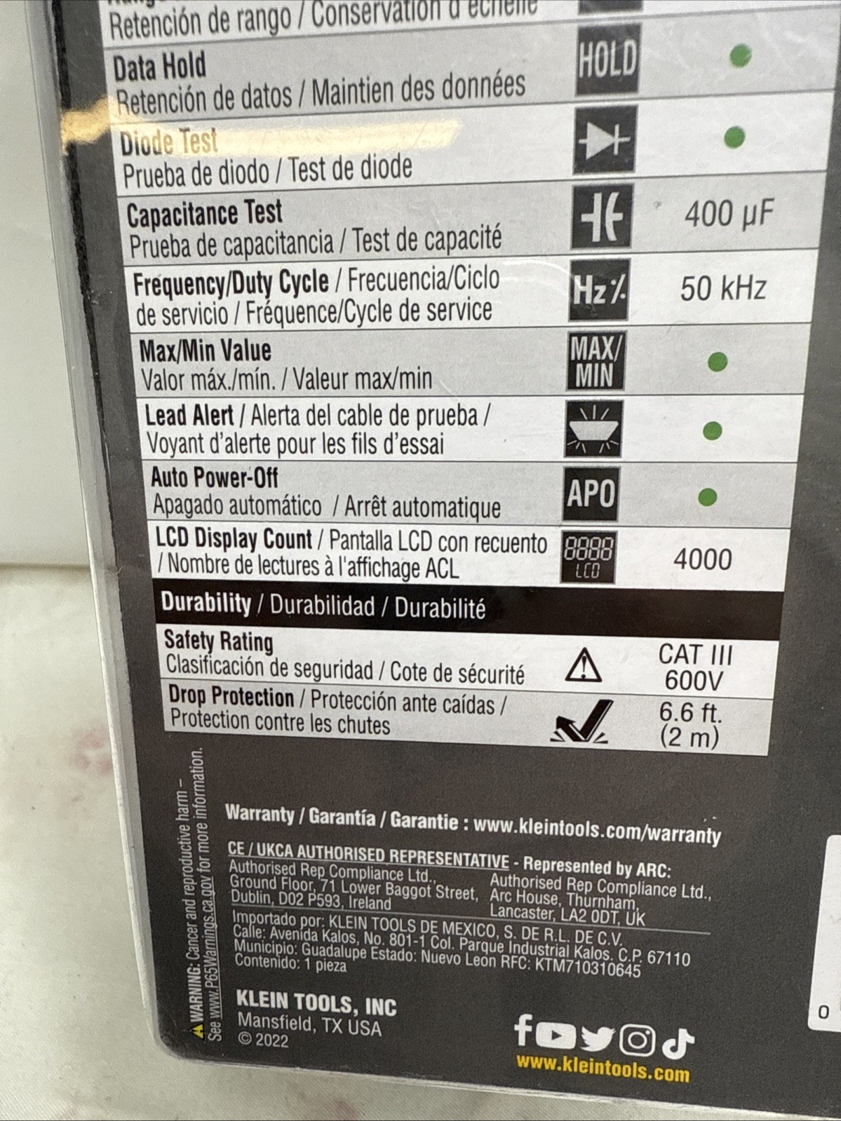 Klein Tools MM450 600V Slim Digital Multimeter TRMS Auto-Ranging Temp BRAND NEW