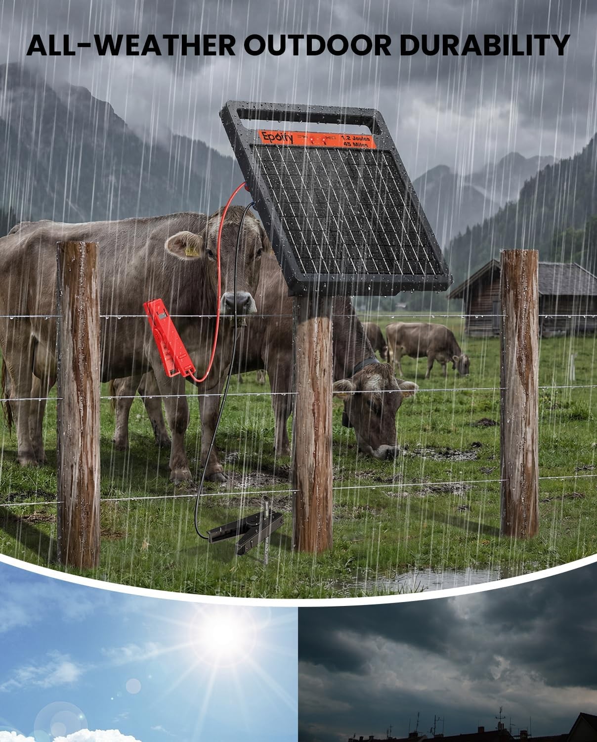 1.2J Solar Fence Energizer 45 Miles All-Weather Solar Electric Fence Charger