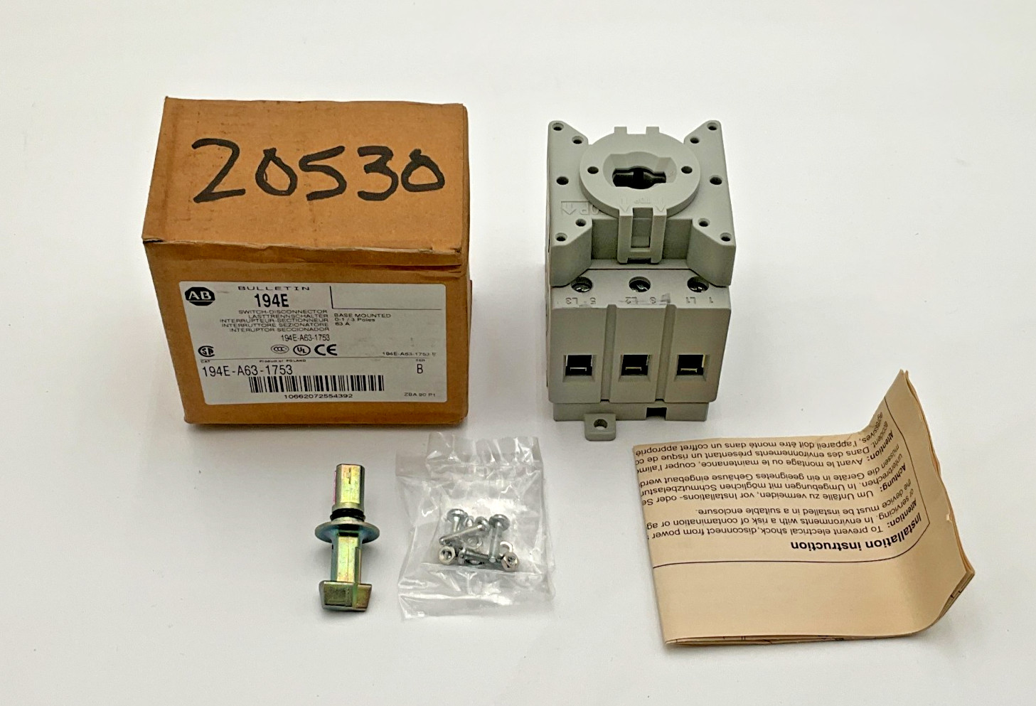 Allen Bradley 194E-A63-1753 Ser. B Disconnector Switch 63 Amp 194E New (MCC)