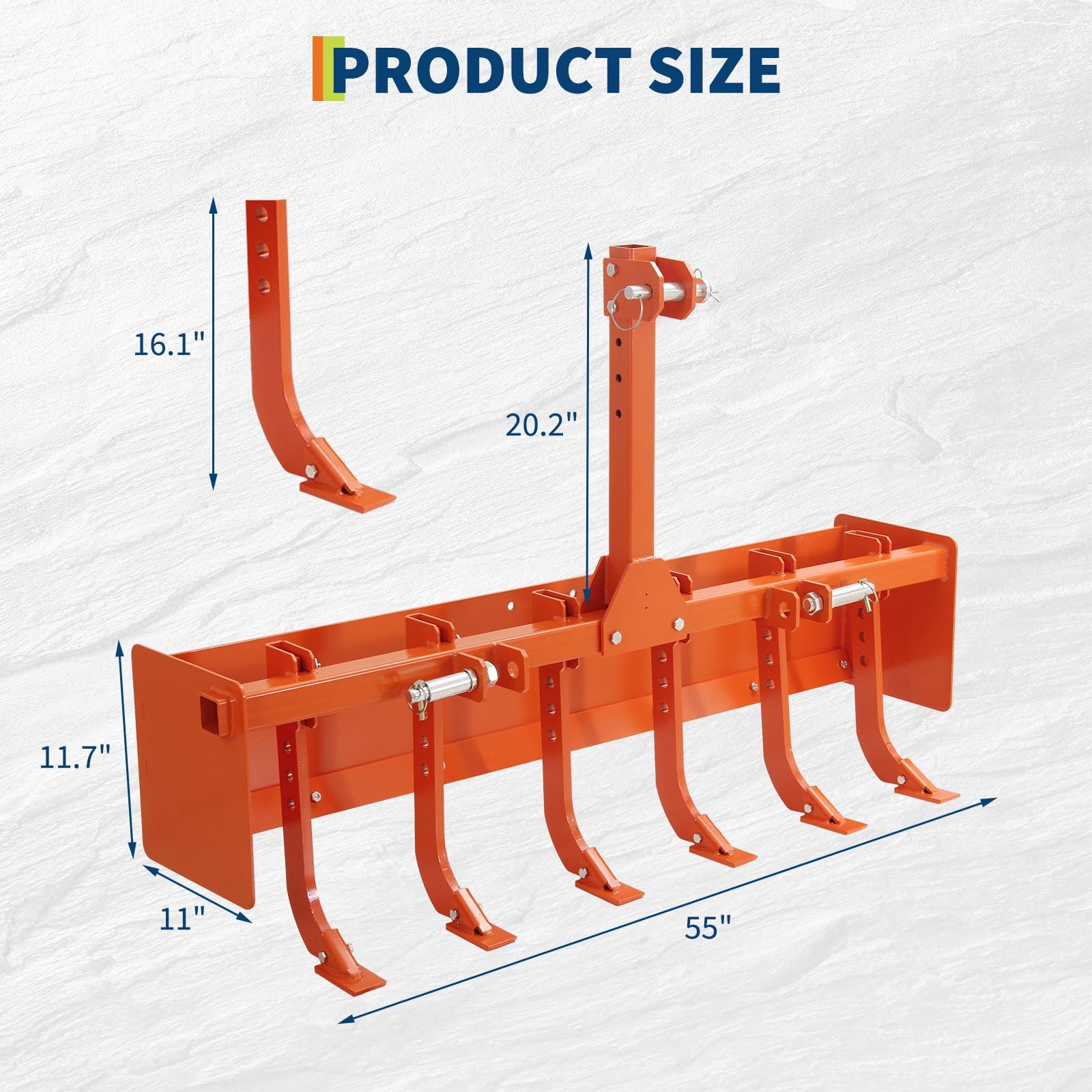 55″ Box Blade Scraper W/ 6 Scarifier Shank For CAT 0 & CAT 1 Tractors, 3 Point