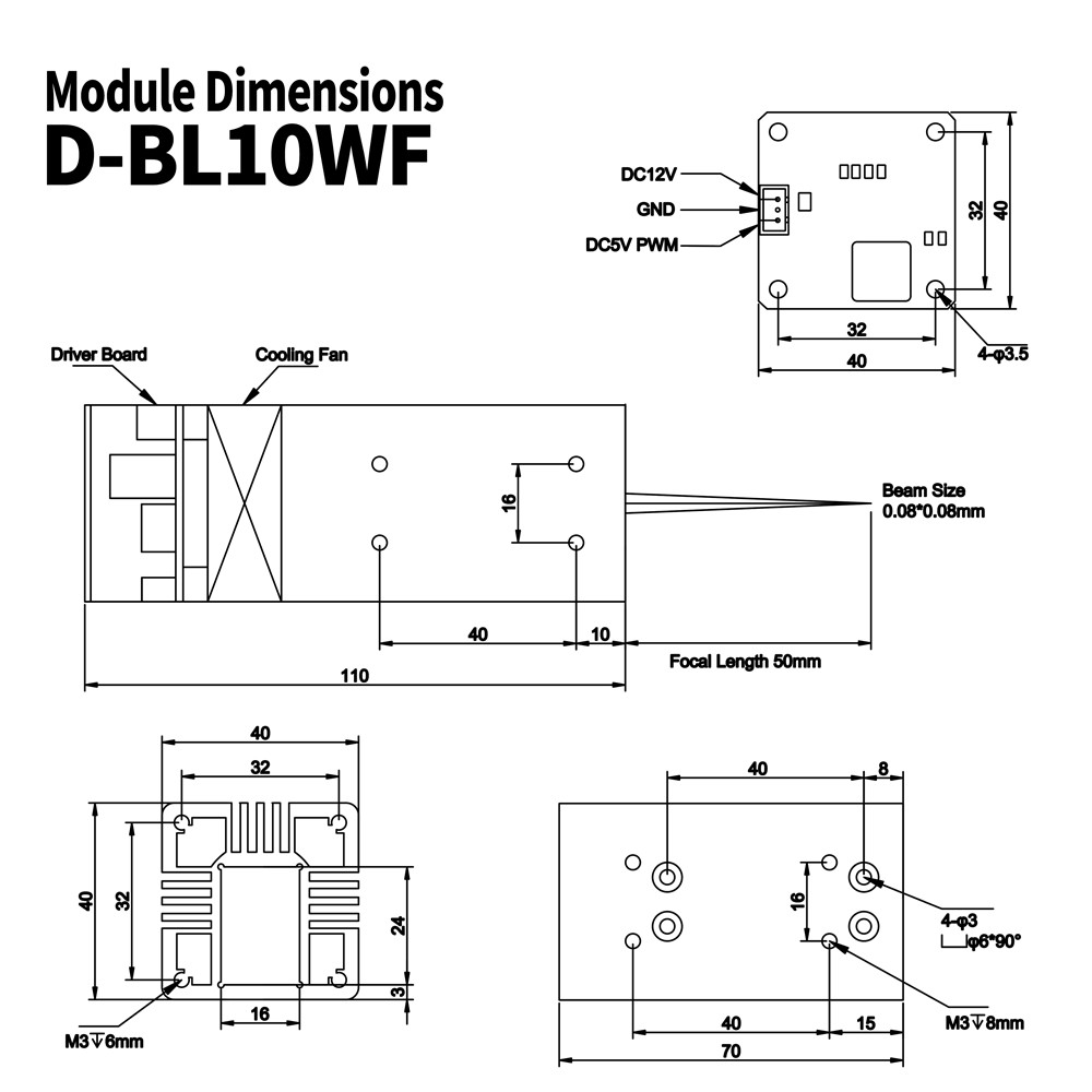 80W Laser Cutter Module Head with Air Assist for CNC Engraver Cutting Machine