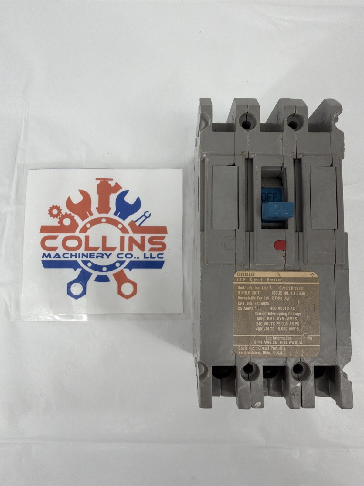 Gould E43B025 Circuit Breaker, 25 Amps, 2 Pole, 480 VAC, 1 Phase