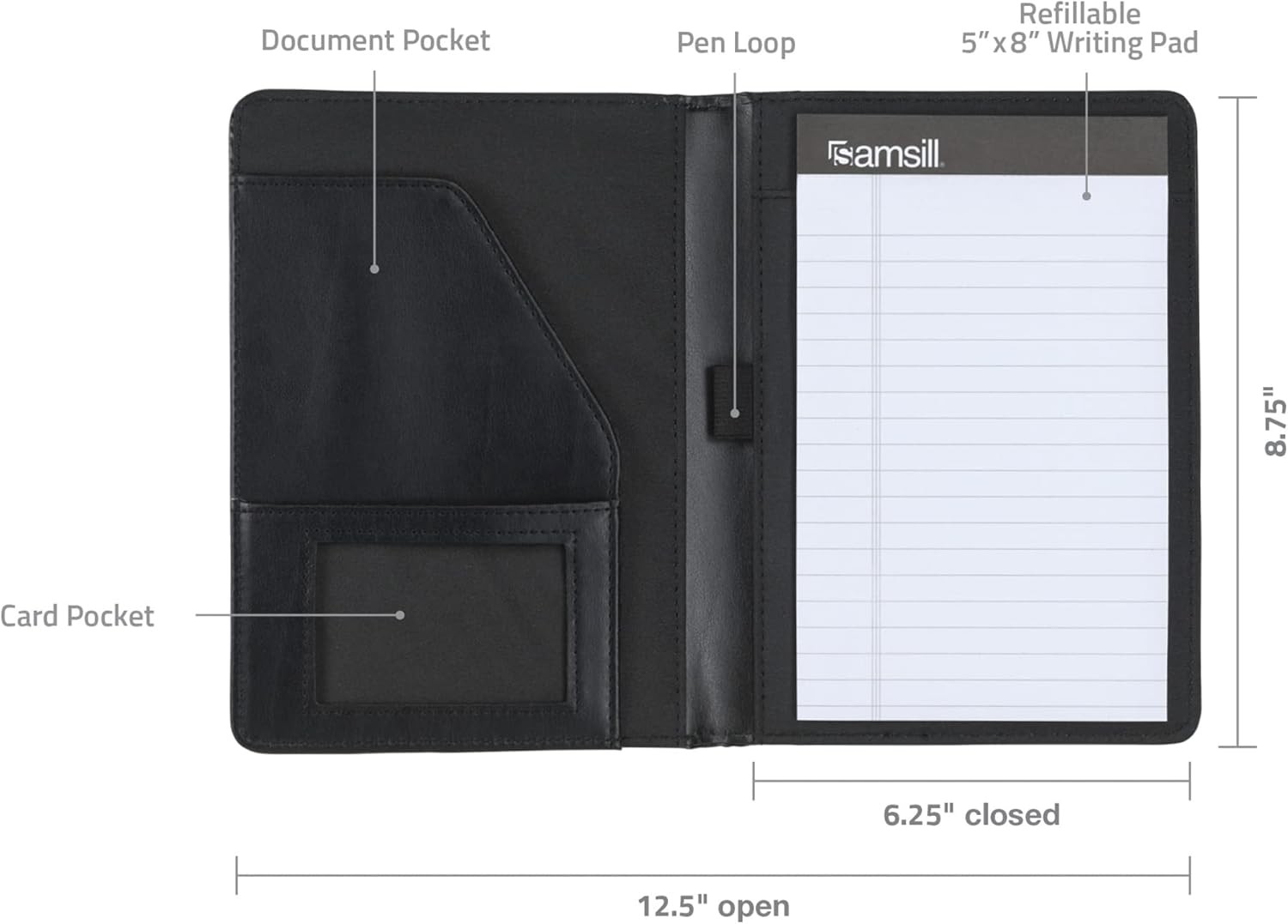 Leather Portfolio, Mini Size Business Interview Professional Padfolio – Black