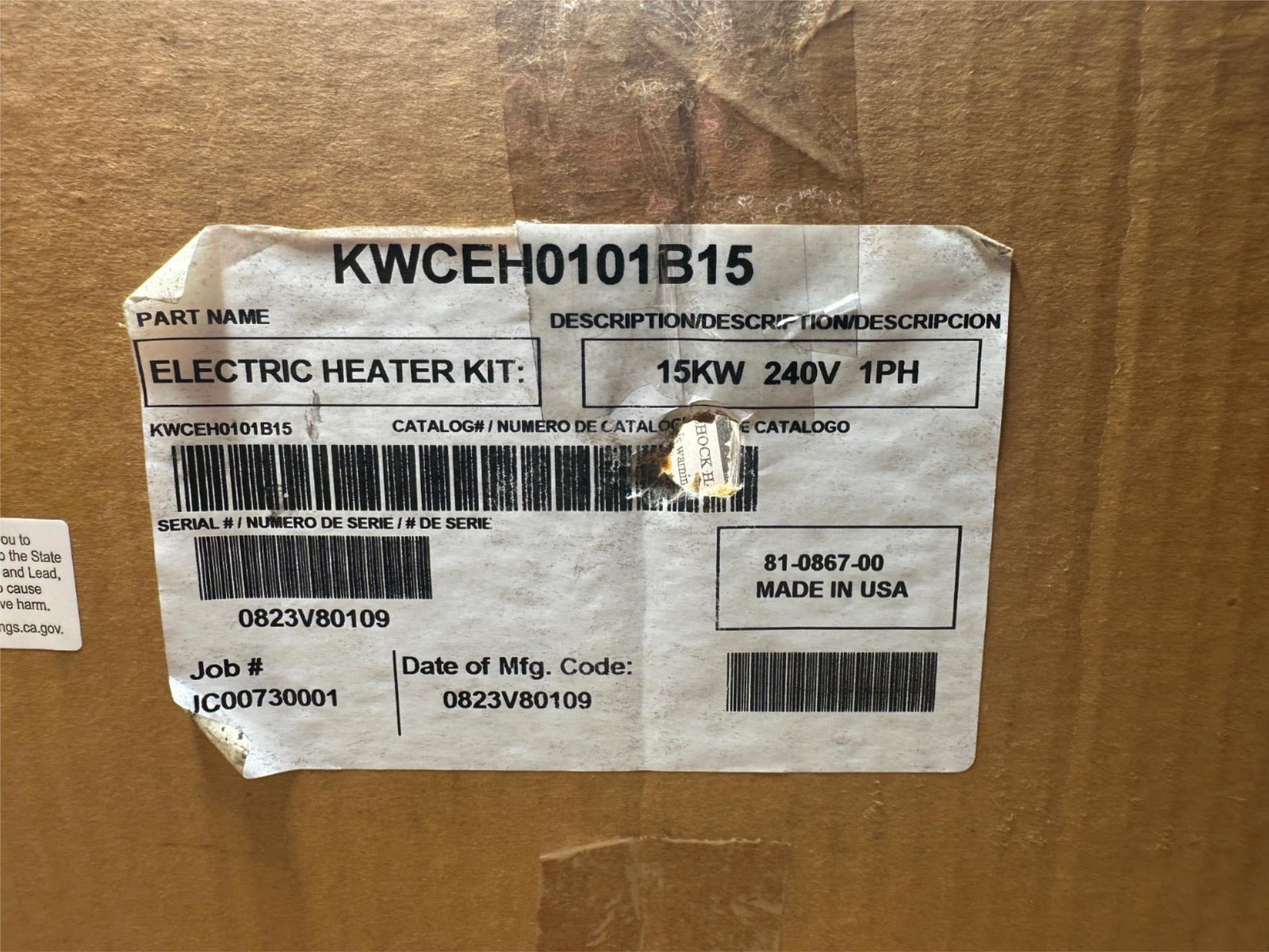 Carrier Infinity 15kW 240V 1PH GT GC Geothermal Heat Pump Electric Heater Kit