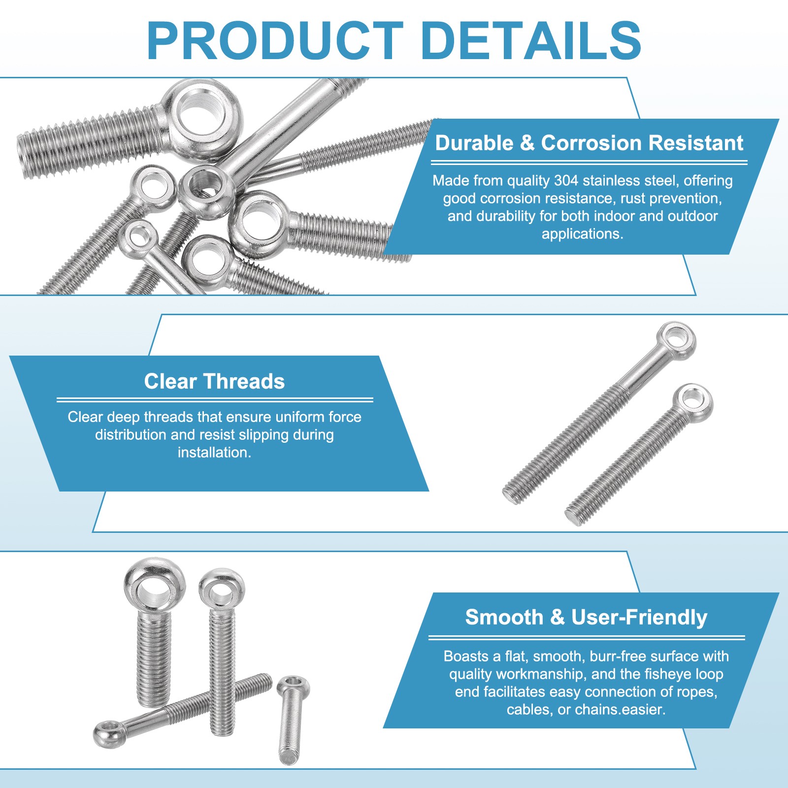 6 Pcs M5x25mm Full Thread Shoulder Swing Lifting Eye Bolt