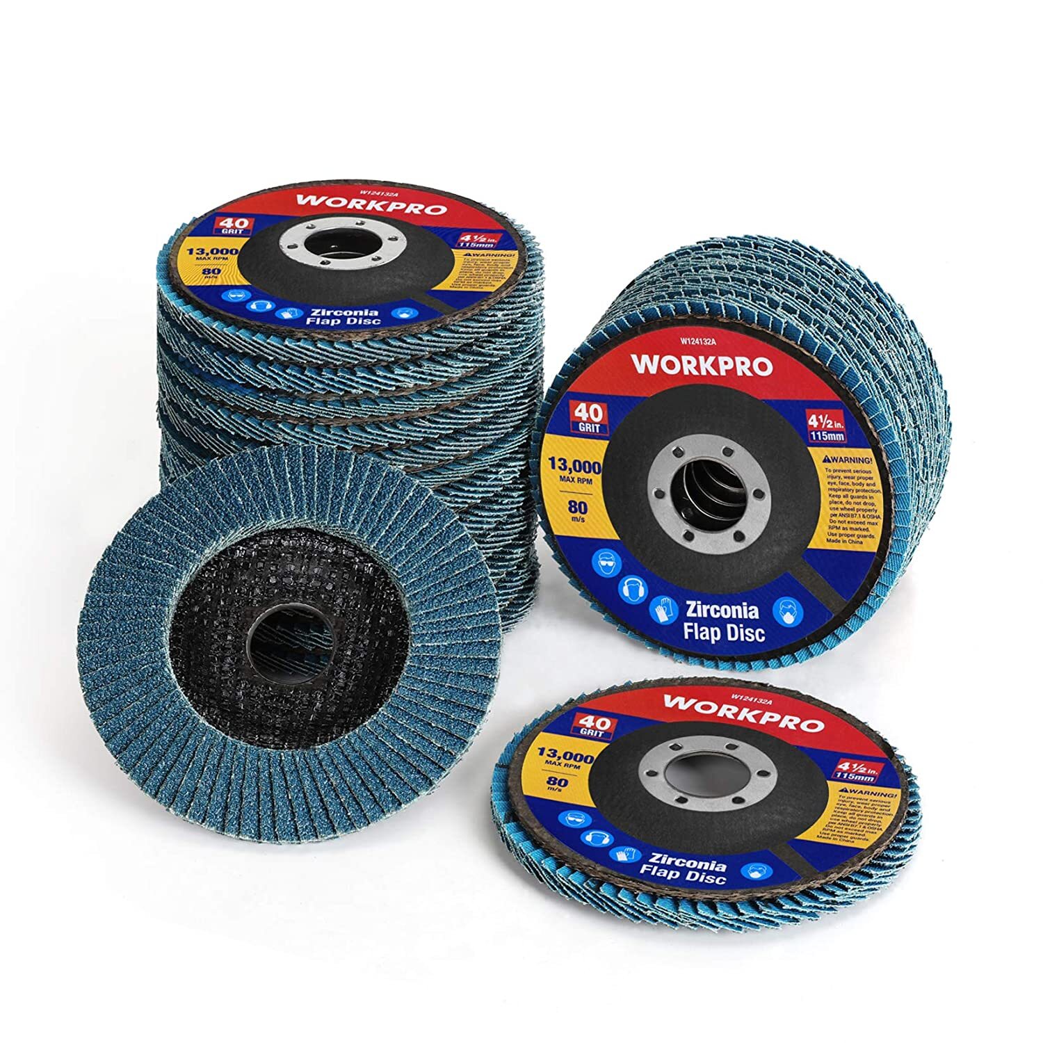 WORKPRO 20Pk Flap Discs 4-1/2-inch Arbor Size 7/8-inch Include 40/60/80/120 Grit
