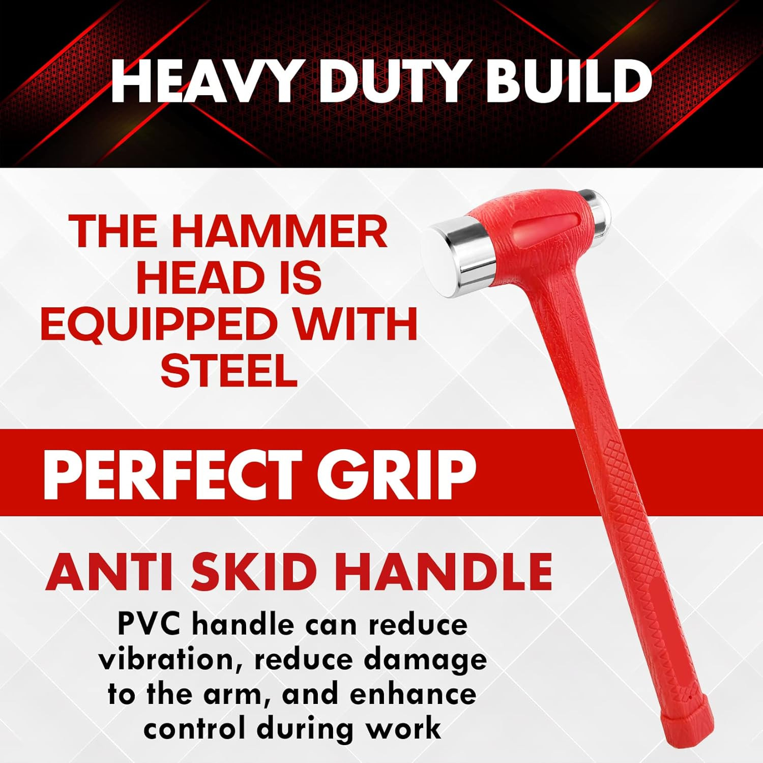24 oz Dead Blow Hammer Dual Head Ball Peen Blow Striking Flat Pein Non-Slip Hand