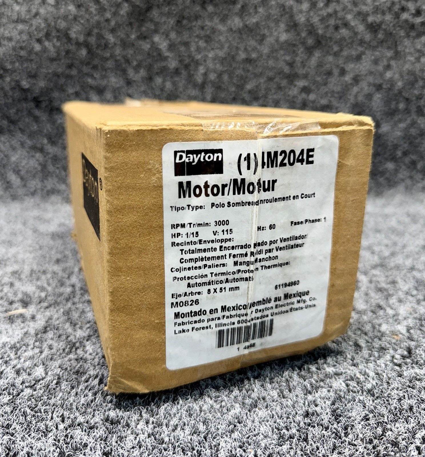 DAYTON 71217019M 4M204E HVAC Motor 115V, 3,000 RPM, 1/15 HP