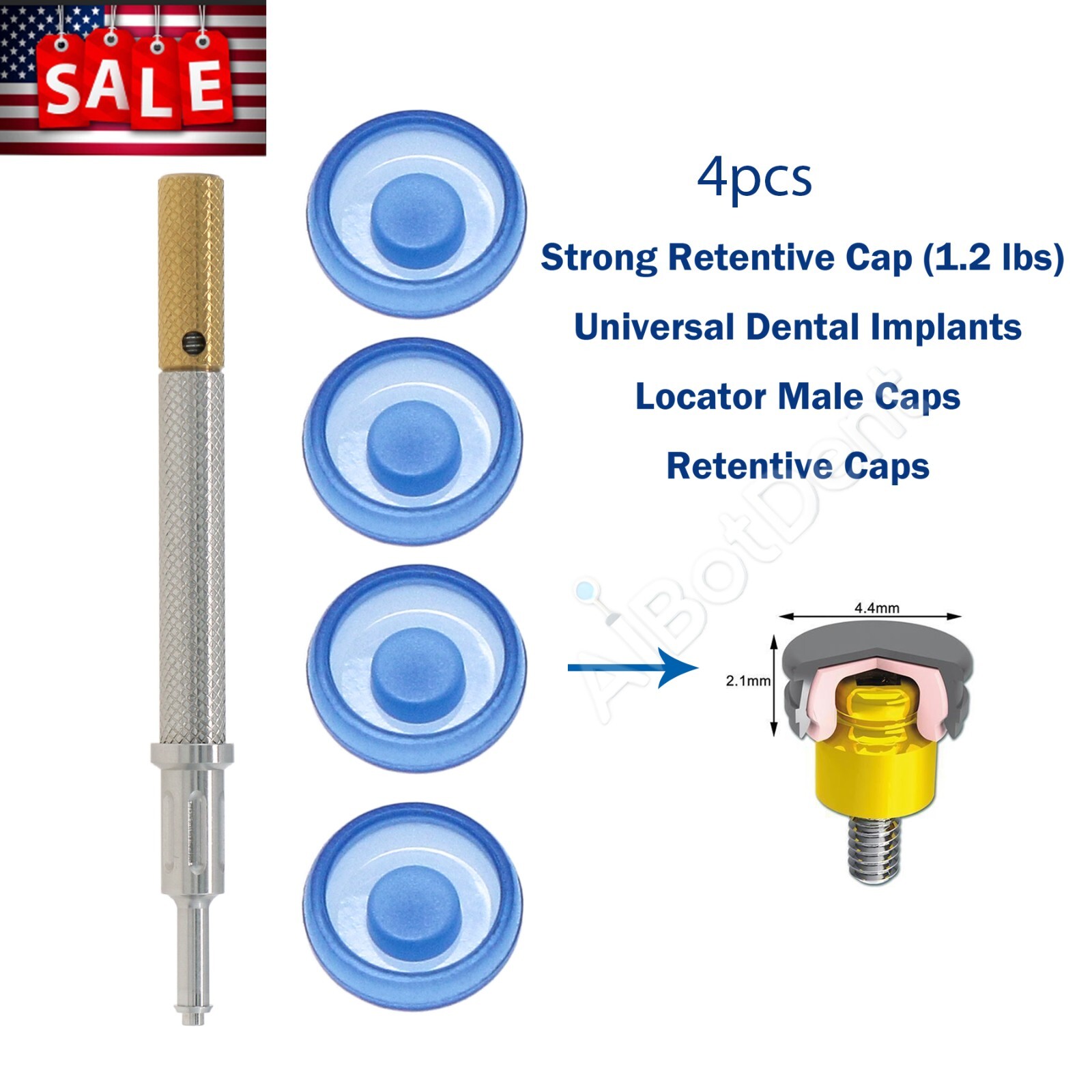 US Dental Overdenture Locator Implant Abutment for Zimmer/Hiossen Male Caps Tool