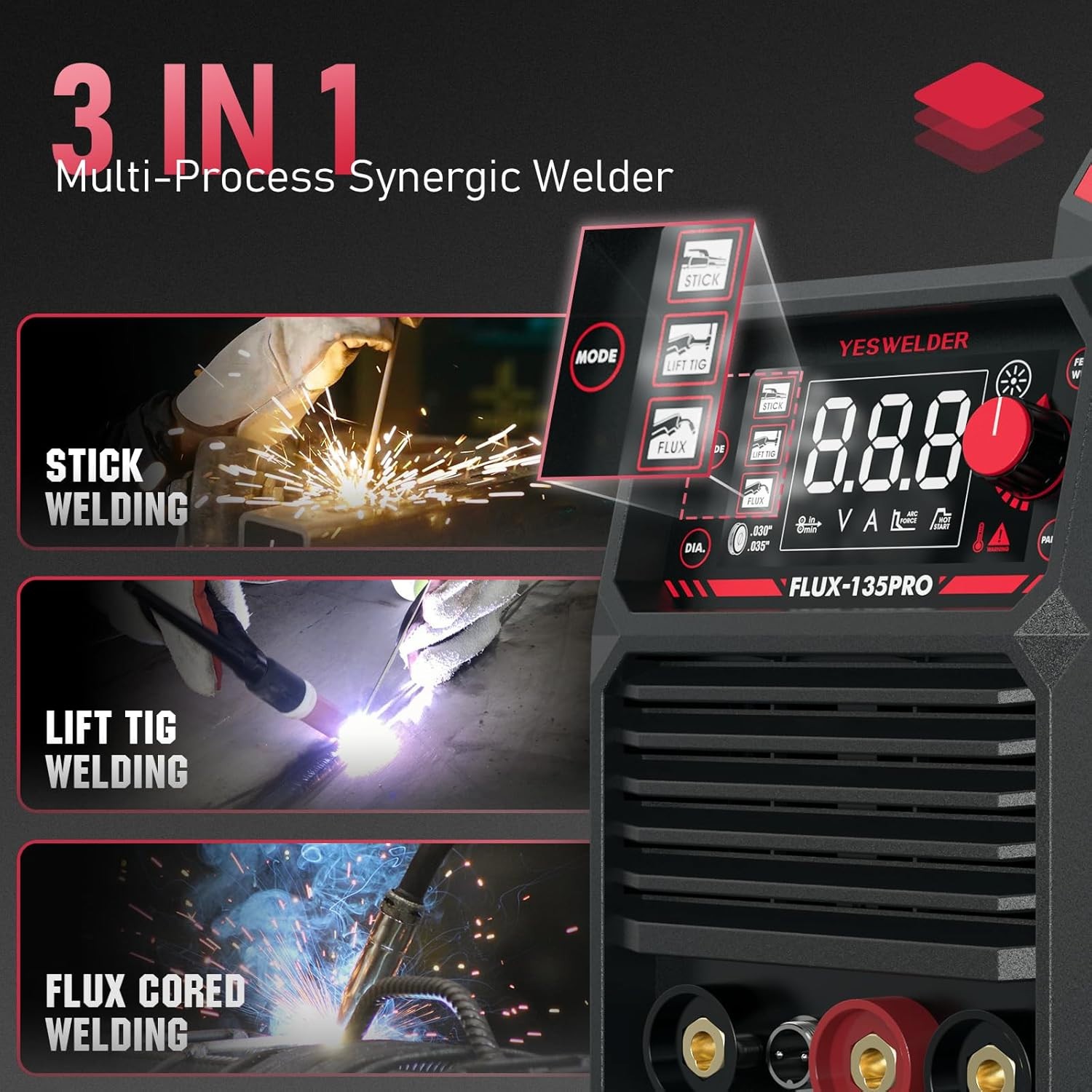 YESWELDER 135Amp MIG Welder,110V Flux Core Welder Flux Core Mig/Lift Tig