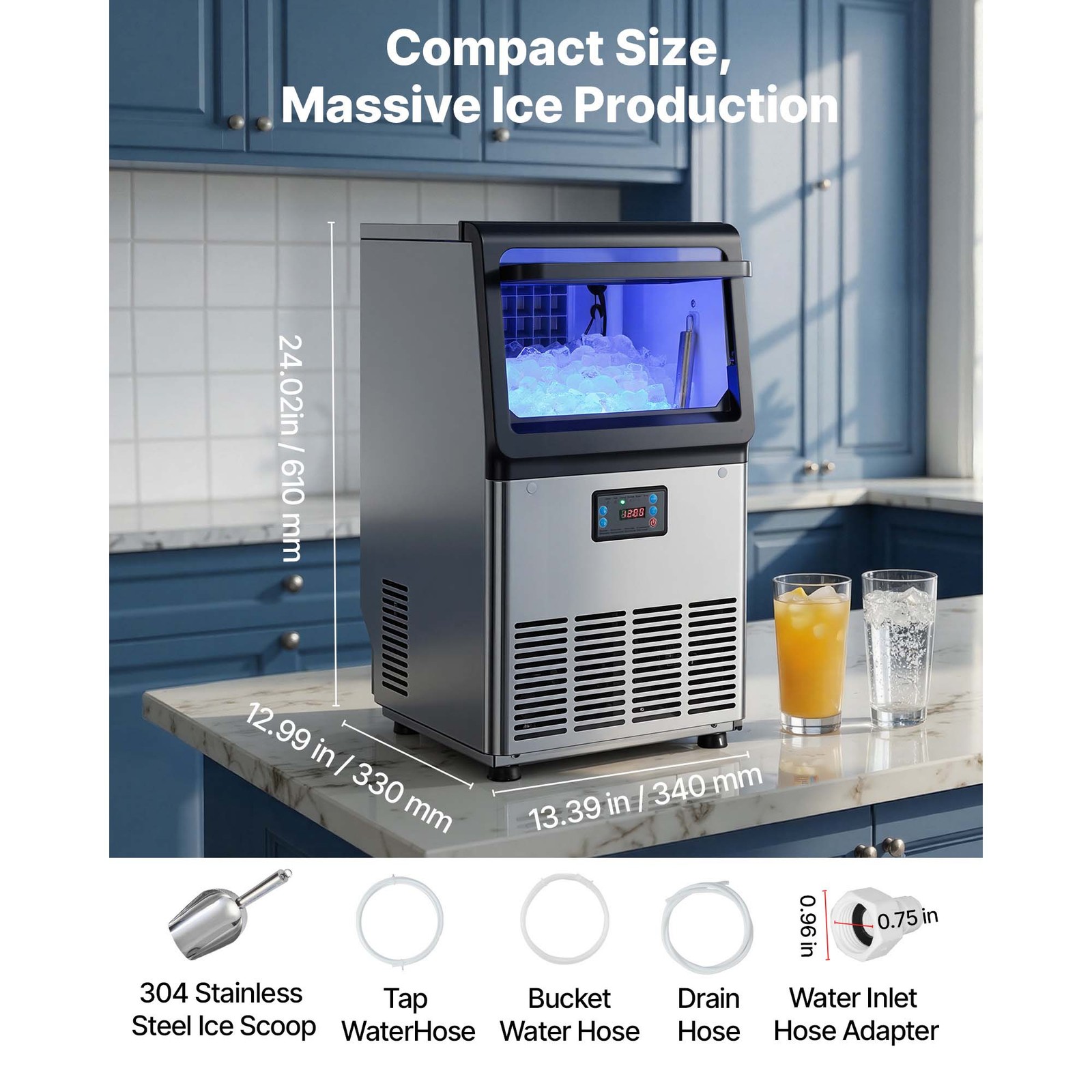 Uimoso 90/120/130/150/265/440lbs/24h Commercial Ice Maker Ice Cube Machine