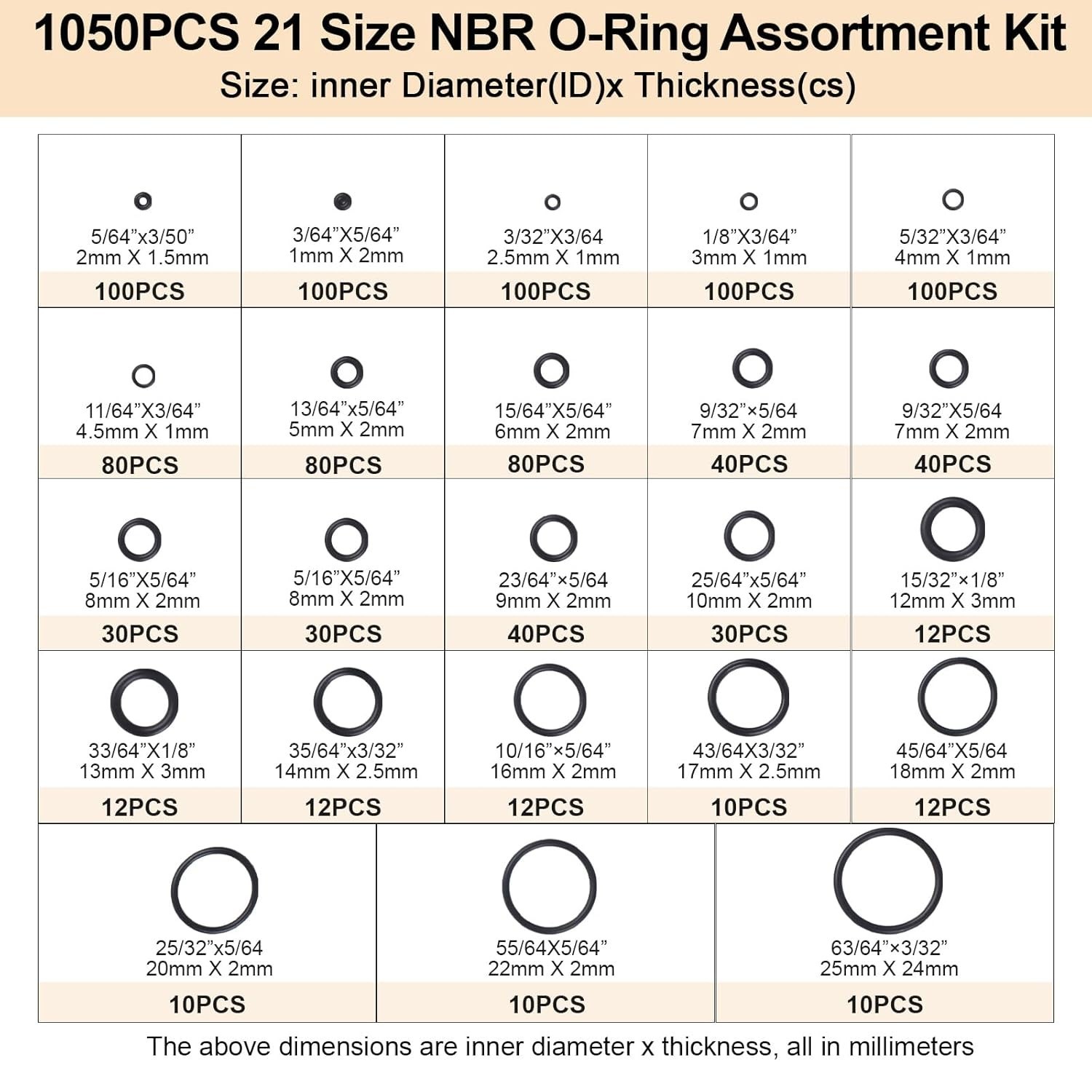 21 Size Rubber O Ring Set,1050 Pcs Black Small O Rings Assortment Kits,Assort…
