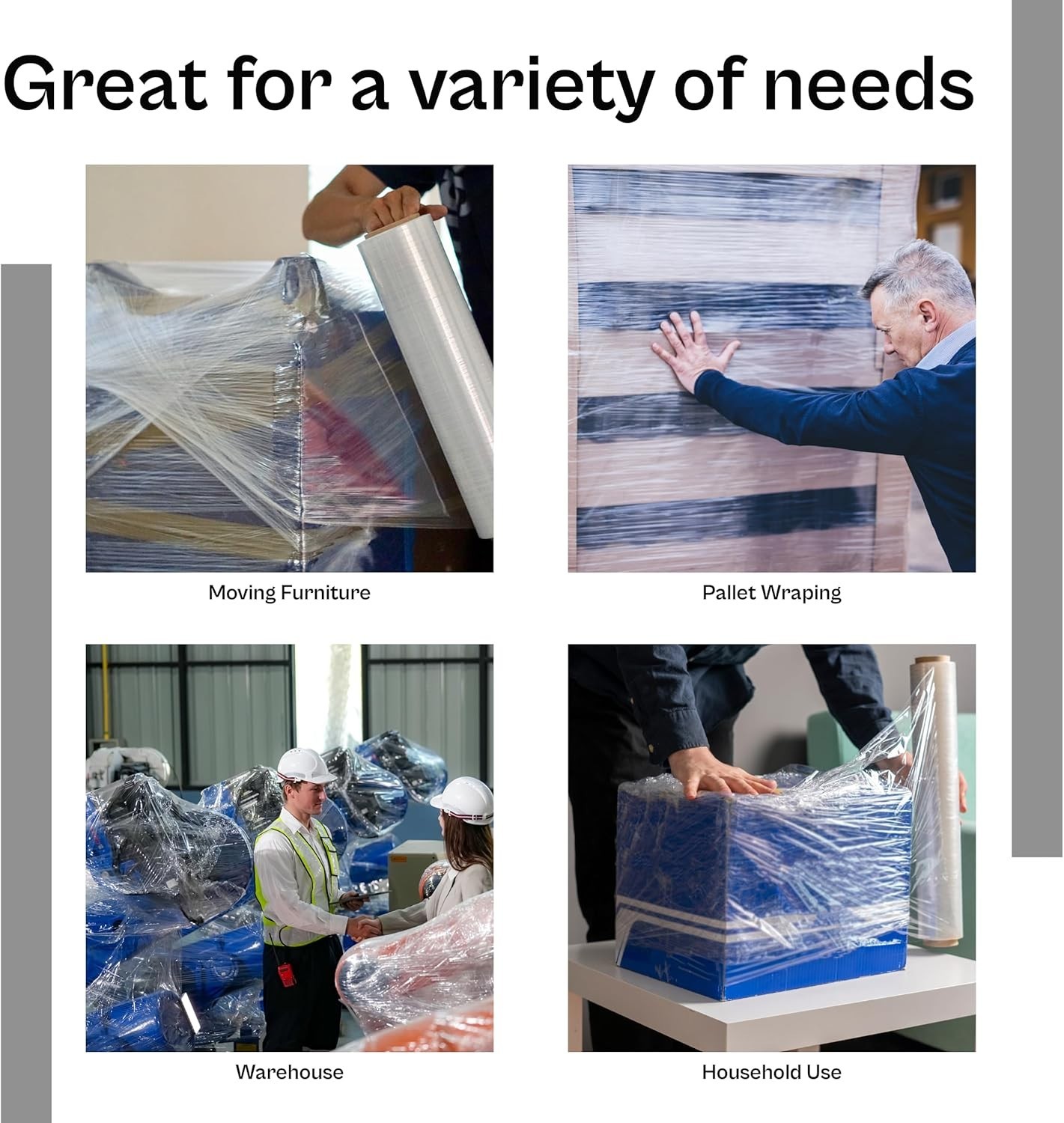 4 Rolls 12″x1500′ (47 Ga) Down Gauge Cast Stretch Film Hand Shrink Wrap – Clear