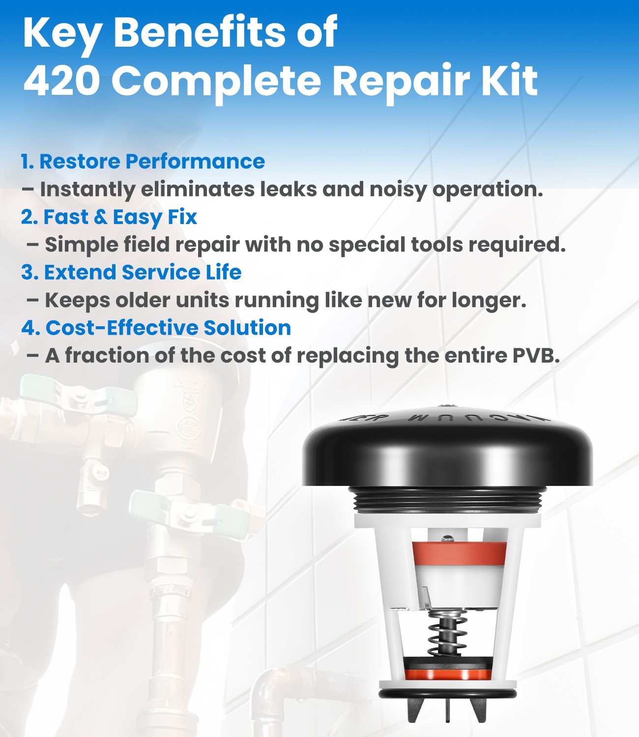 RK12-420 Repair Kit for Zurn Wilkins 1/2″ 3/4″ Model 420 420XL PVB Breaker