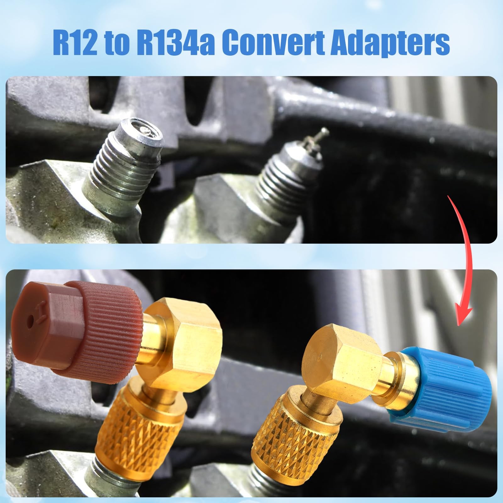 R12 to R134A AC Fitting Conversion Adapter Kit, Quick Coupler Valve A/C 90° P…