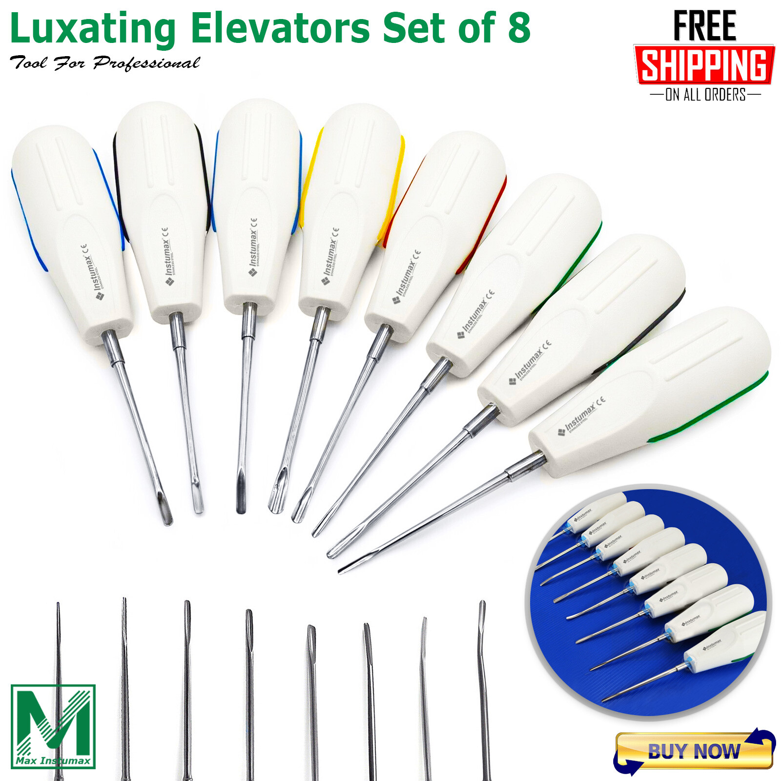 Instumax Dental Elevators Tooth Extraction Luxating Root Tip Implant Surgical CE