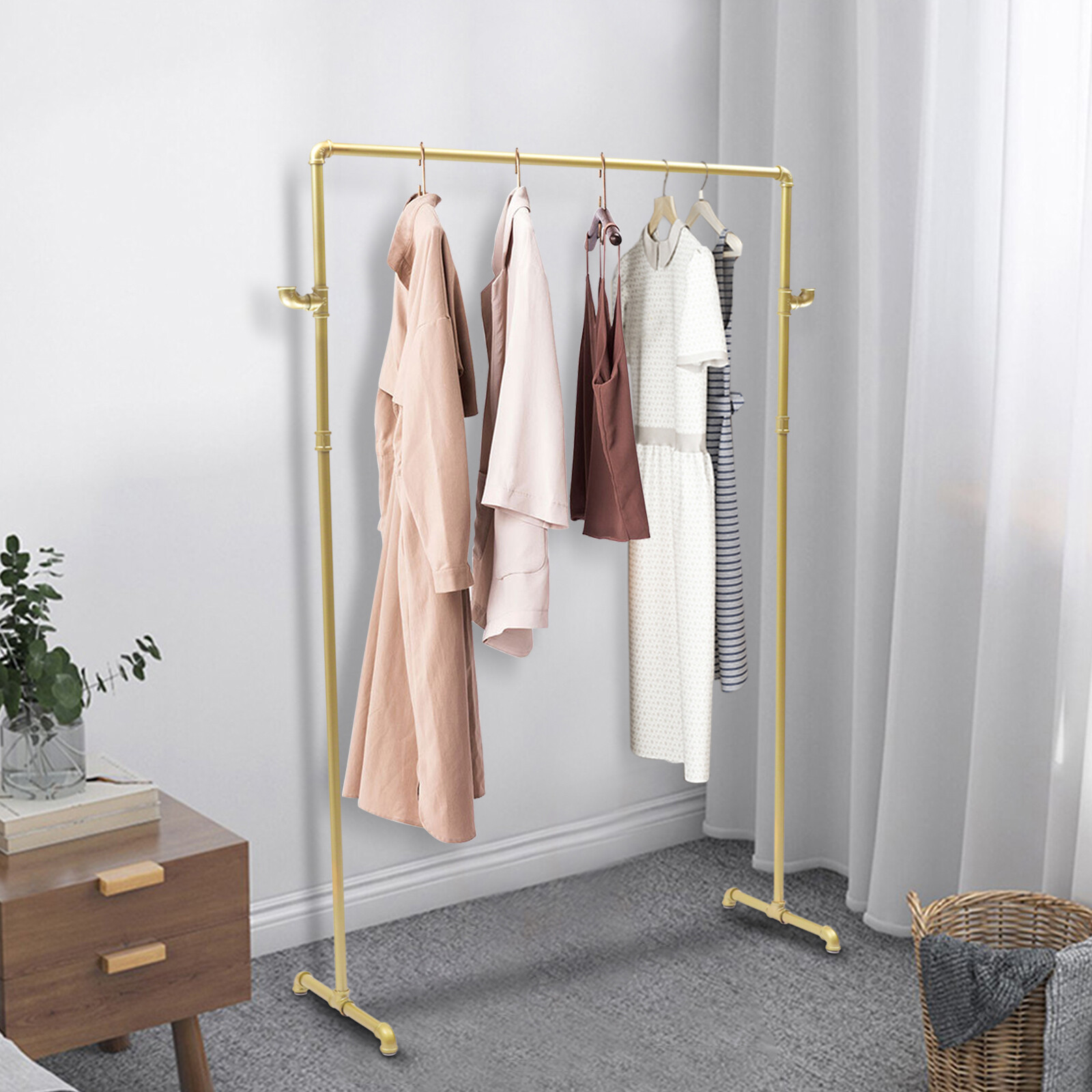 Nano Baking Paint 42.5in Vintage Standing Clothes Rack Portable External Hooks