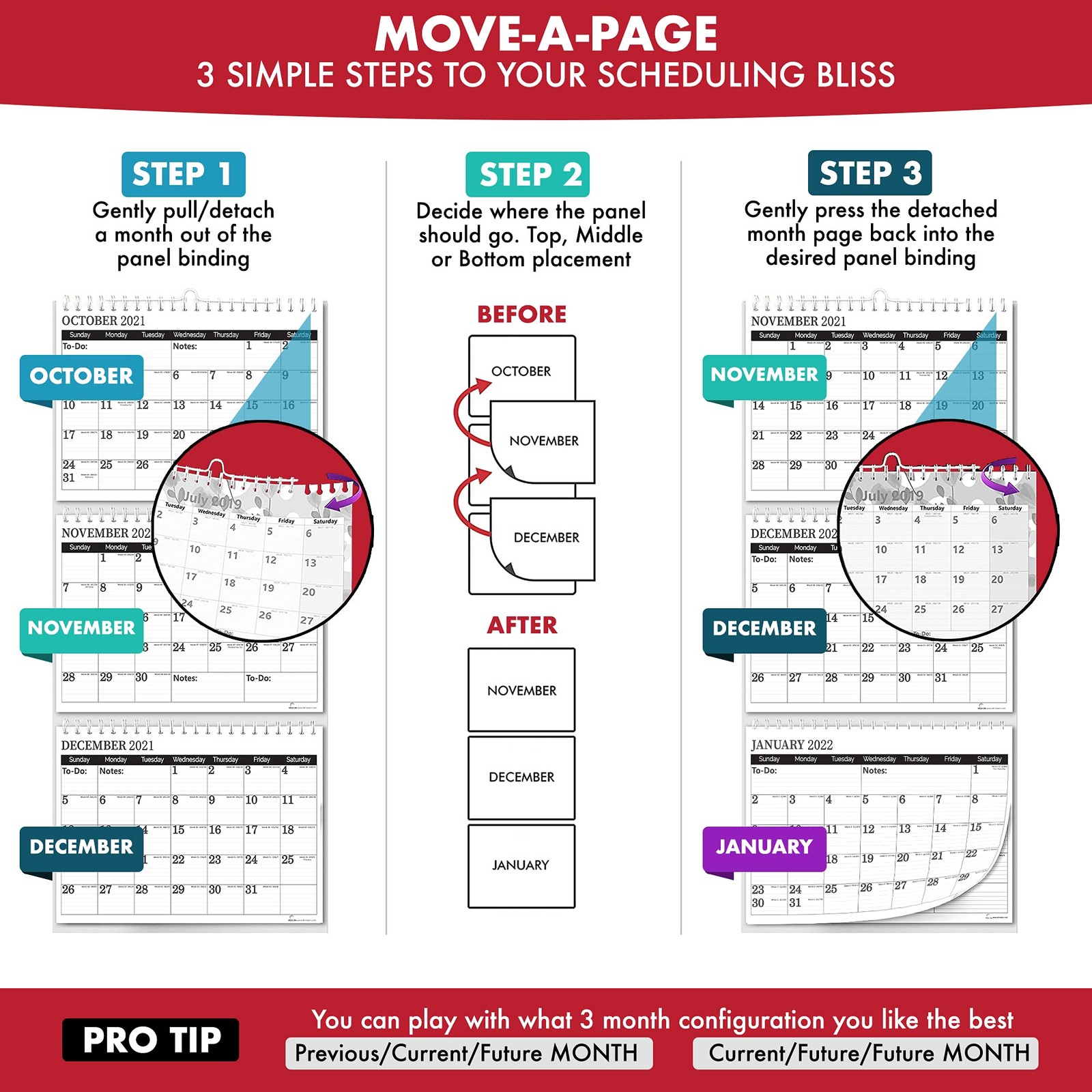 3 Month Calendar 2026-2027, Move-a-Page, Monthly, Pack of 1, Minimalist