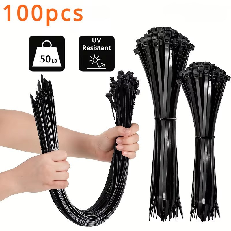 Nylon Zip Ties Black Heavy Duty Cable Ties Self Locking Wire Wrap Strap 100 Pcs