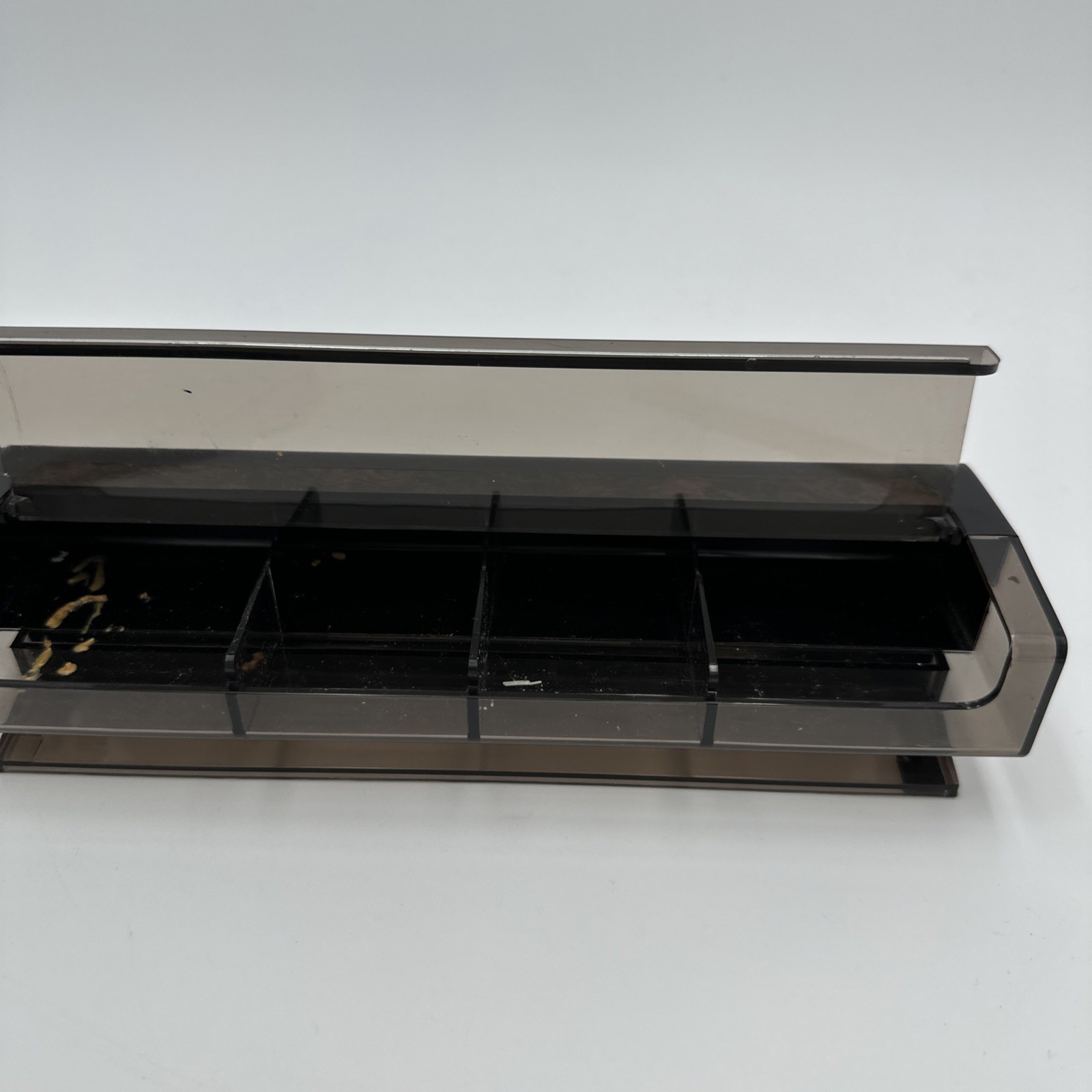 1980s Plastic Black with Faux Wood Desk Caddy Clear Smoke Organizer Hong Kong