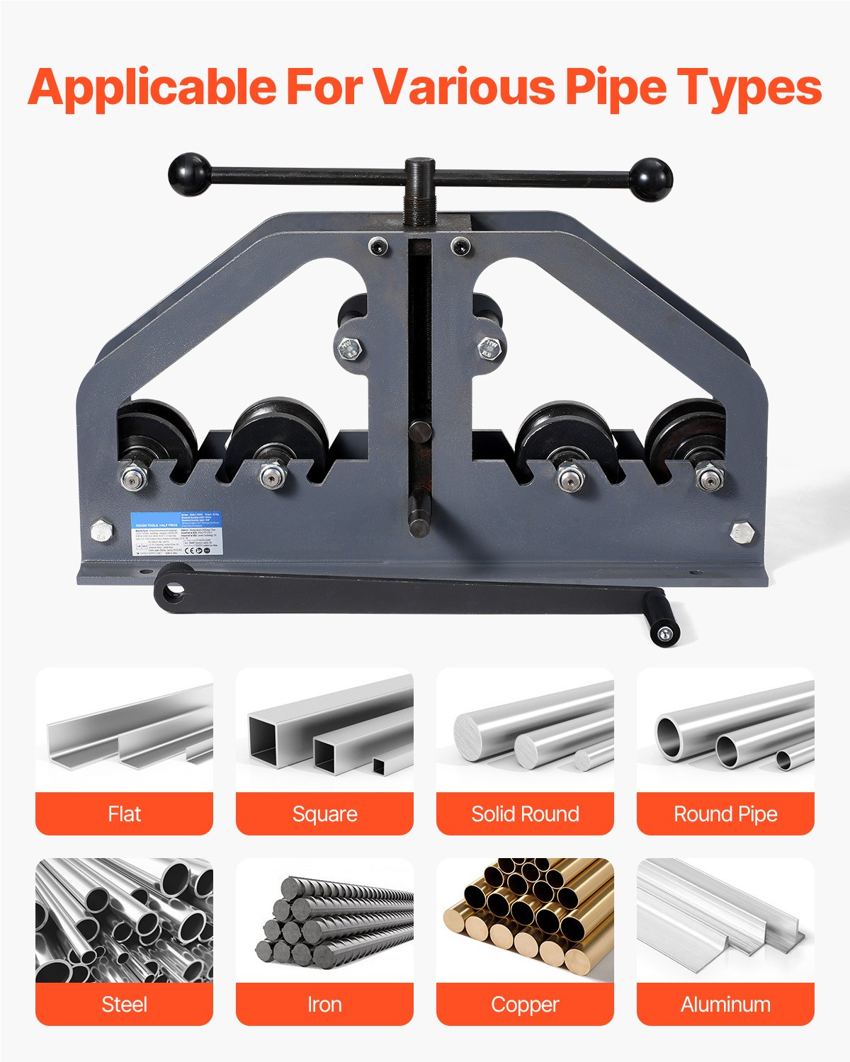 Uimoso Tube Roller Bender Max 1-1/2″ Manual Tube Pipe Roller Bender with 6 Dies