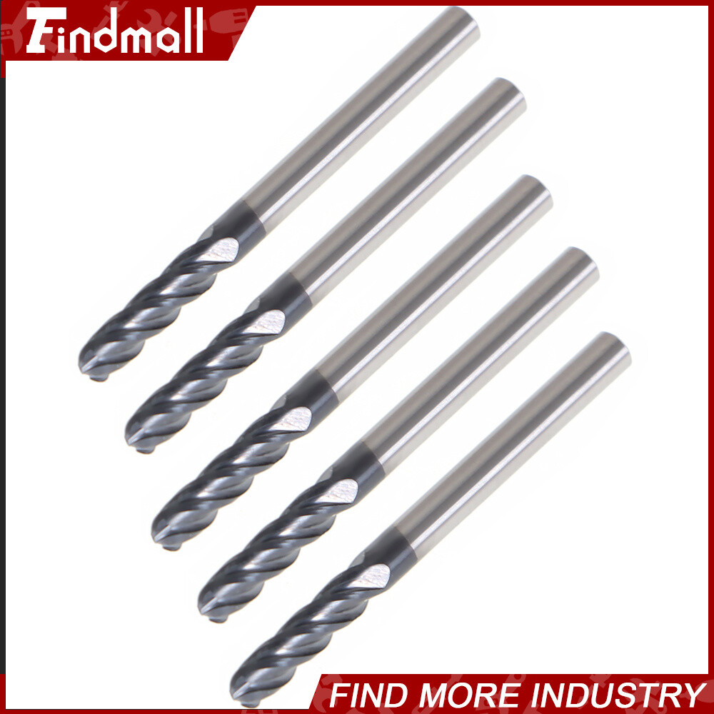 5 PCS 1/8″ 4 Flute 1-1/2″ Overall Length Ball Nose Carbide End Mill