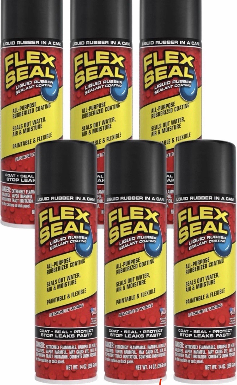 Flex Seal Spray Rubber Sealant 14 oz – Black – Waterproof Coating – Pack of 6