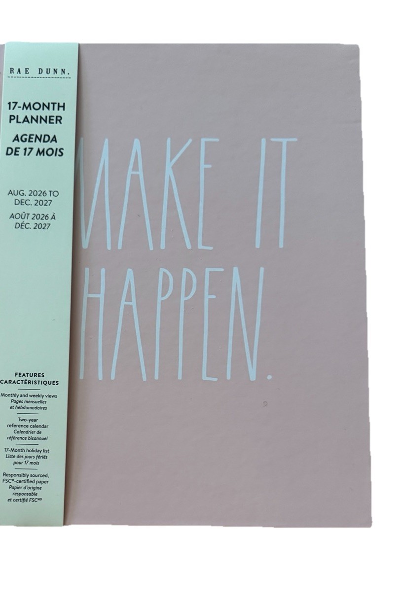 2027 Planner Rae Dunn Make It Happen 17 Months Aug 2026- Dec 2027 Pink 10×8”