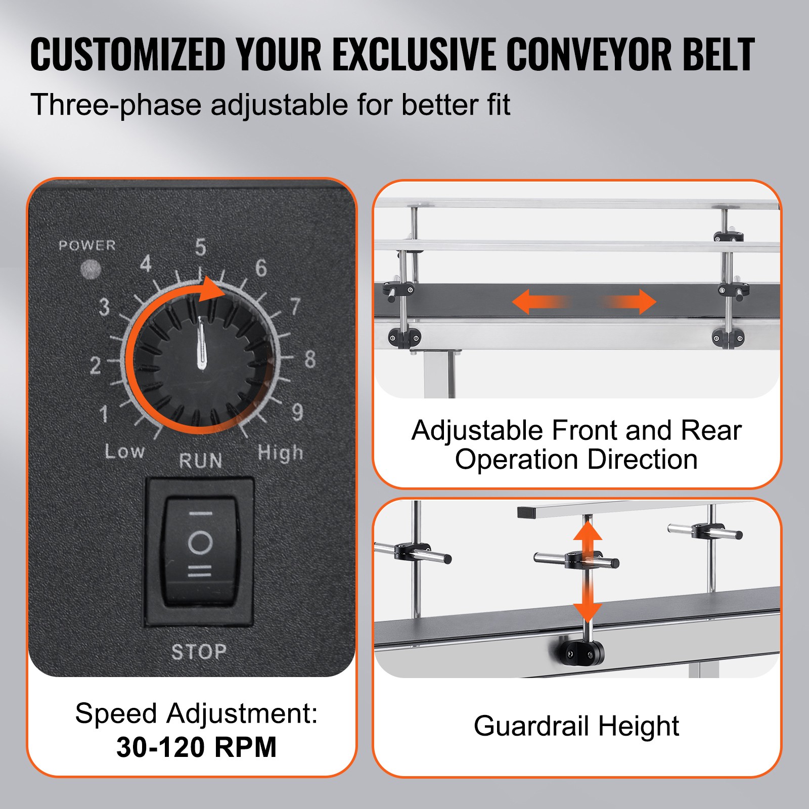 VEVOR Belt Conveyor PVC Stainless Steel Belt Conveyor 59″x7.8″ Double Guardrail