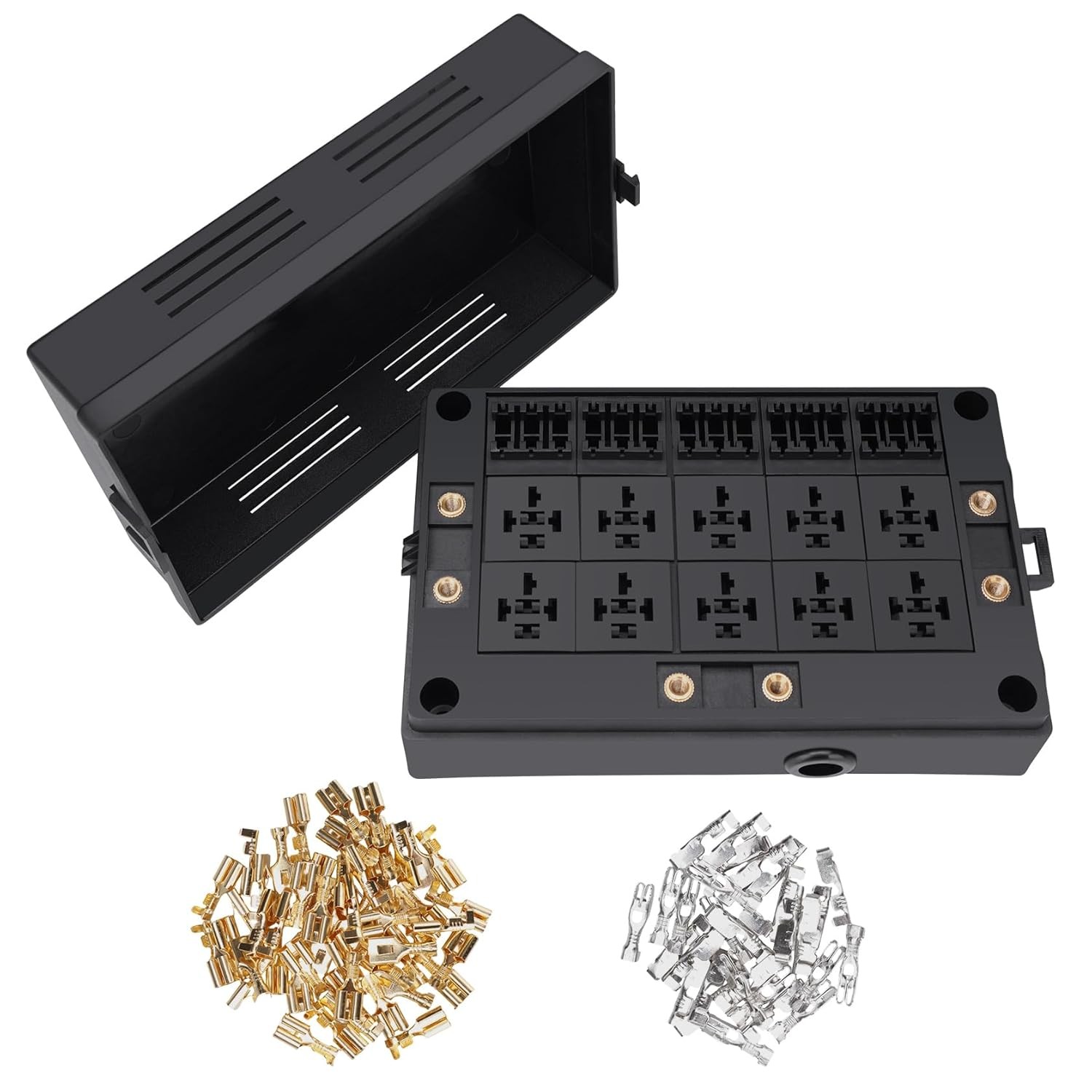 12V Fuse Relay Box, 10 Slots Relay Holder 15 Slots ATC/ATO Fuse Holder, Universa
