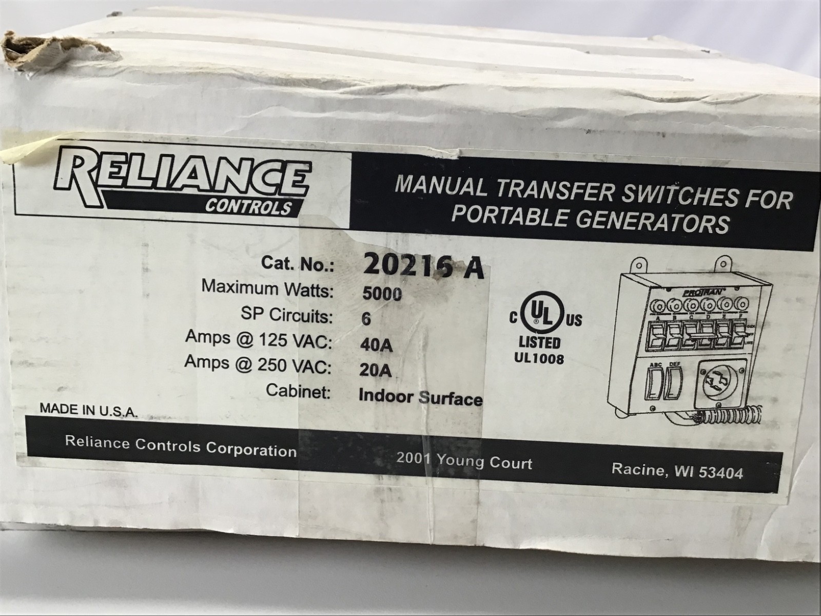 Reliance Controls ProTran 20216 A Manual Transerfer Switch Portable Generator