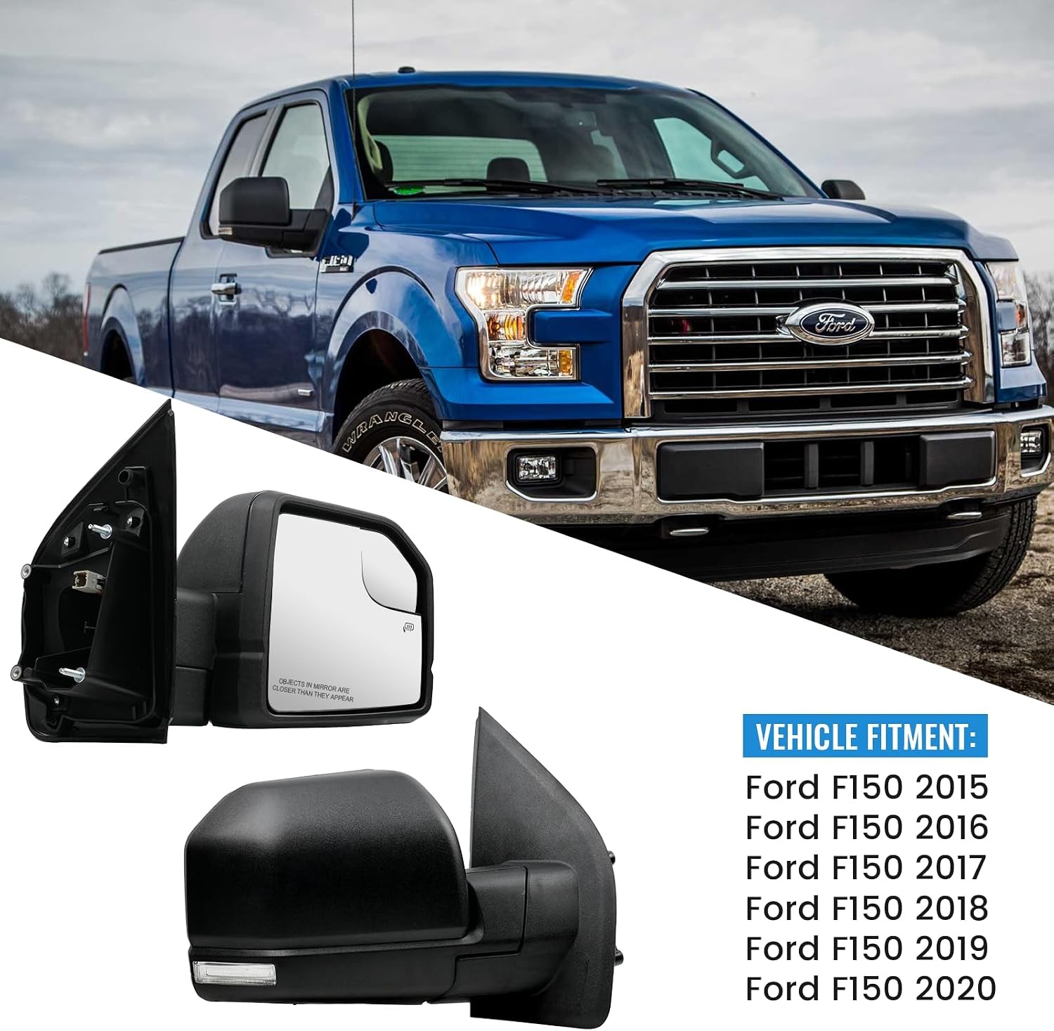Passenger Side Mirrors for Ford F150 2015 2016 2017 2018 2019 2020，Right Side Vi