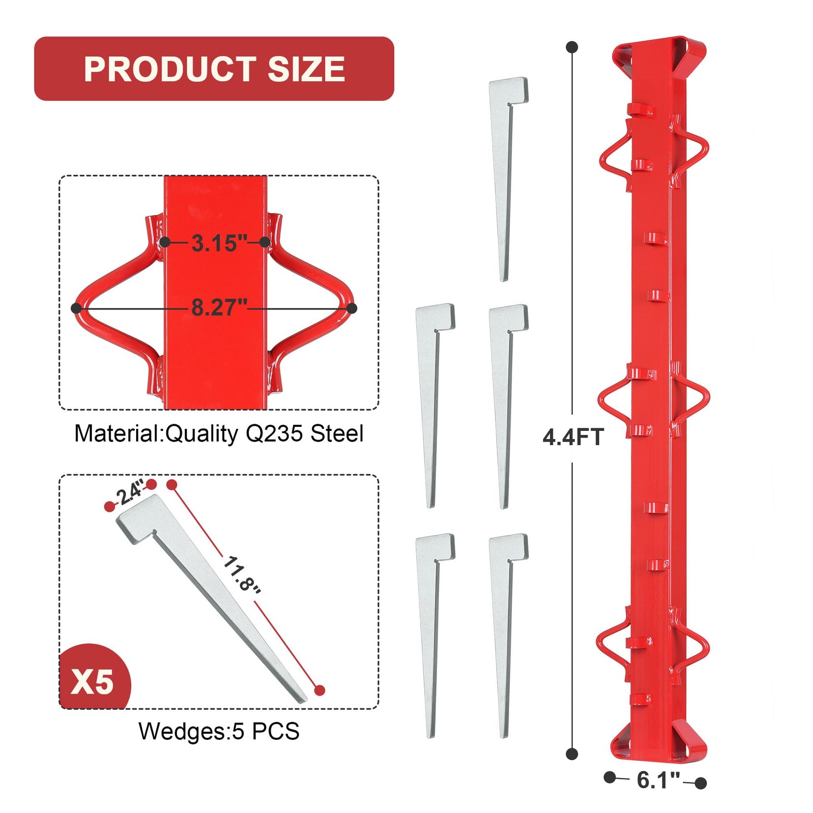 Fence Stretcher Tool Woven Wire 4ft 4.4ft Length 5 Wedges Red Carbon Steel