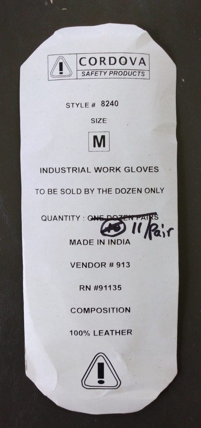 Cordova Safety Industrial Work Gloves White Cowhide Leather *(M) 11 Pairs #8240