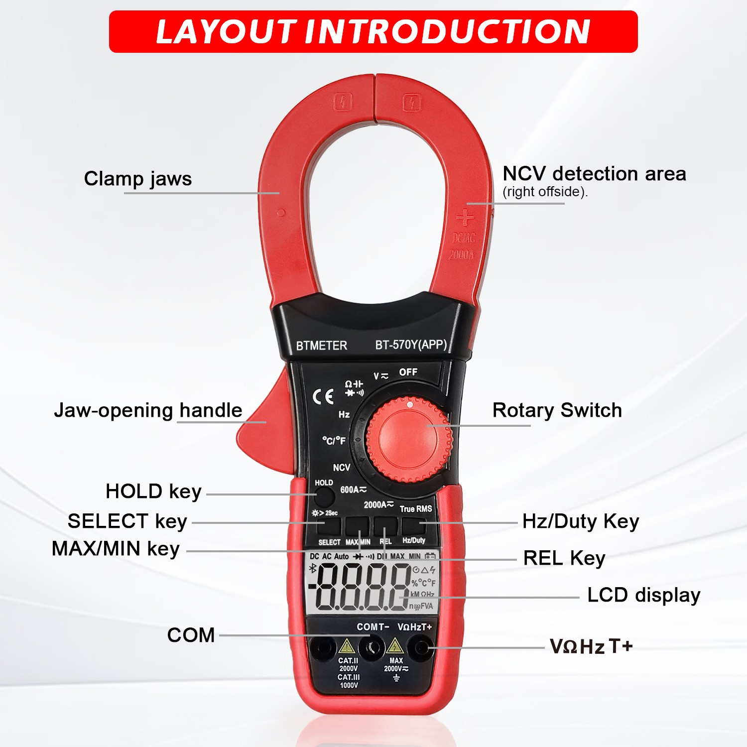 BTMETER AC/DC Auto Ranging Digital Clamp Meter 2000A Or Digital Multimeter 20A