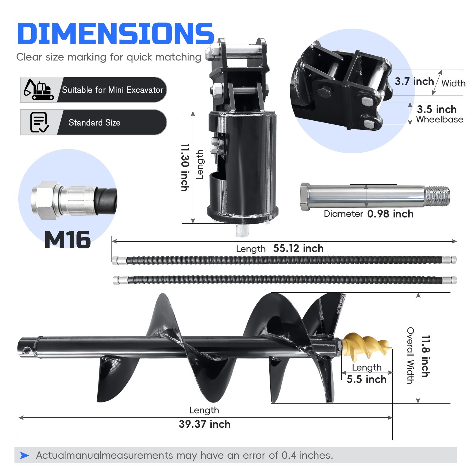 100cm Hydraulic Auger Post Hole Drill Attachment for 1-1.8 Ton Mini Excavator