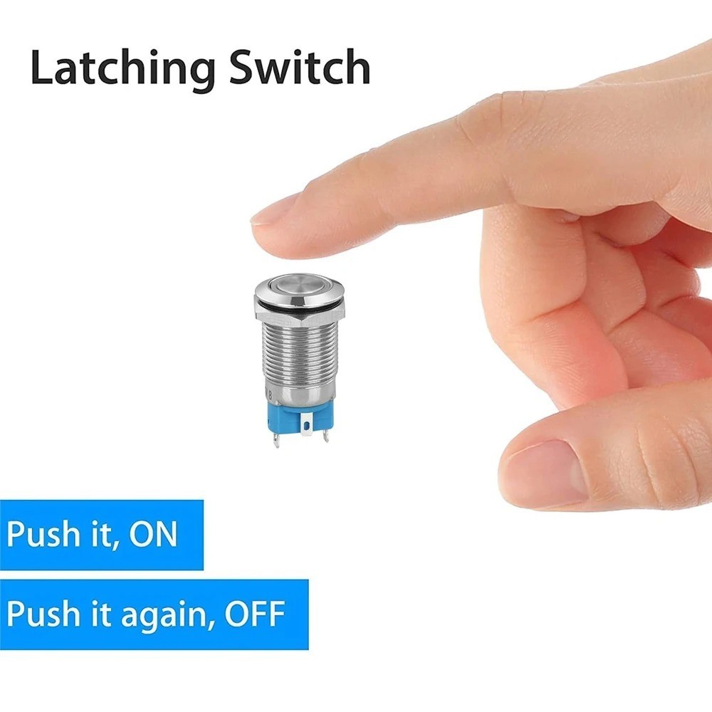 2PCS 16mm 12V/24V Metal Latching Push Button Switch SPDT Waterproof Car RV Tru